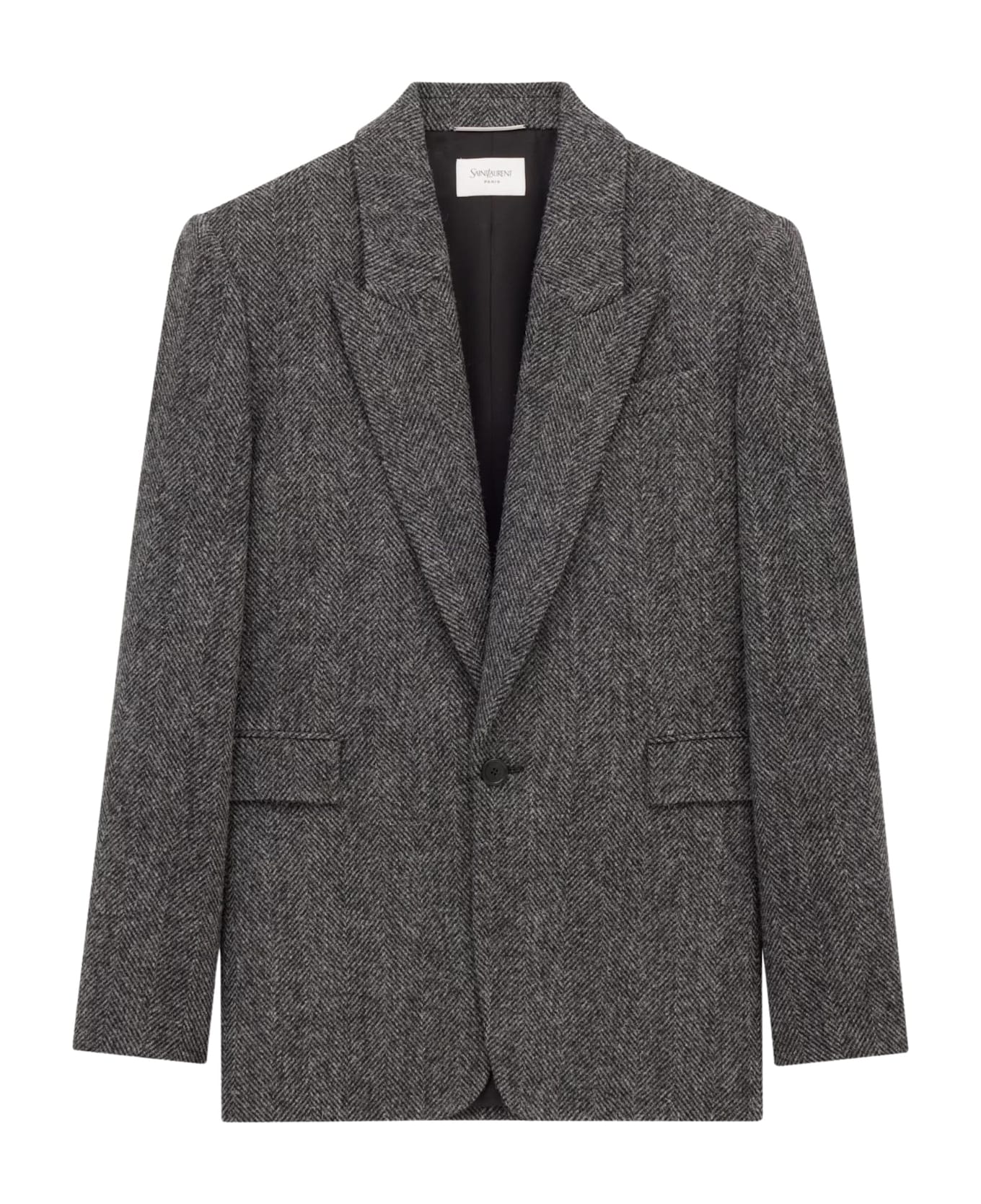 Saint Laurent Herringbone Wool Jacket - BLACK GREY