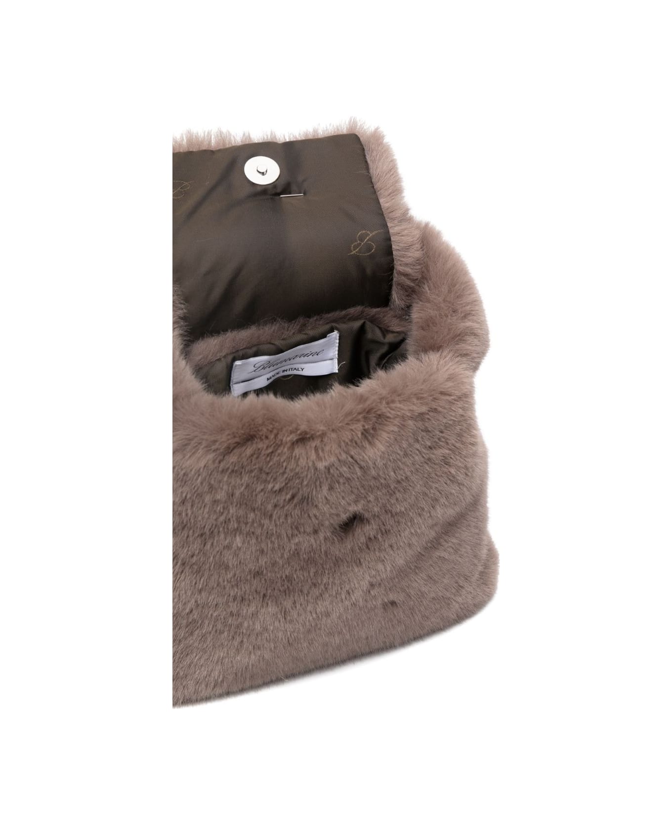 Blumarine Green Faux Fur Mini Bag With Flap And Logo - Dove Grey