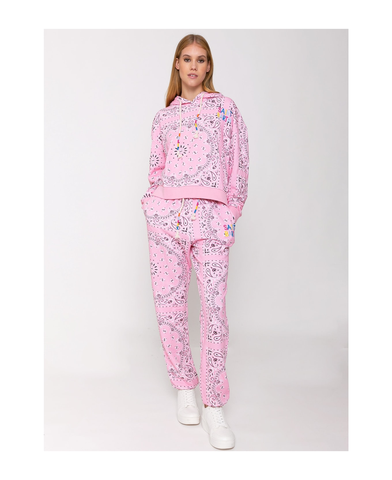 MC2 Saint Barth Cotton Bandanna Joggers With Saint Barth Embroidery - PINK