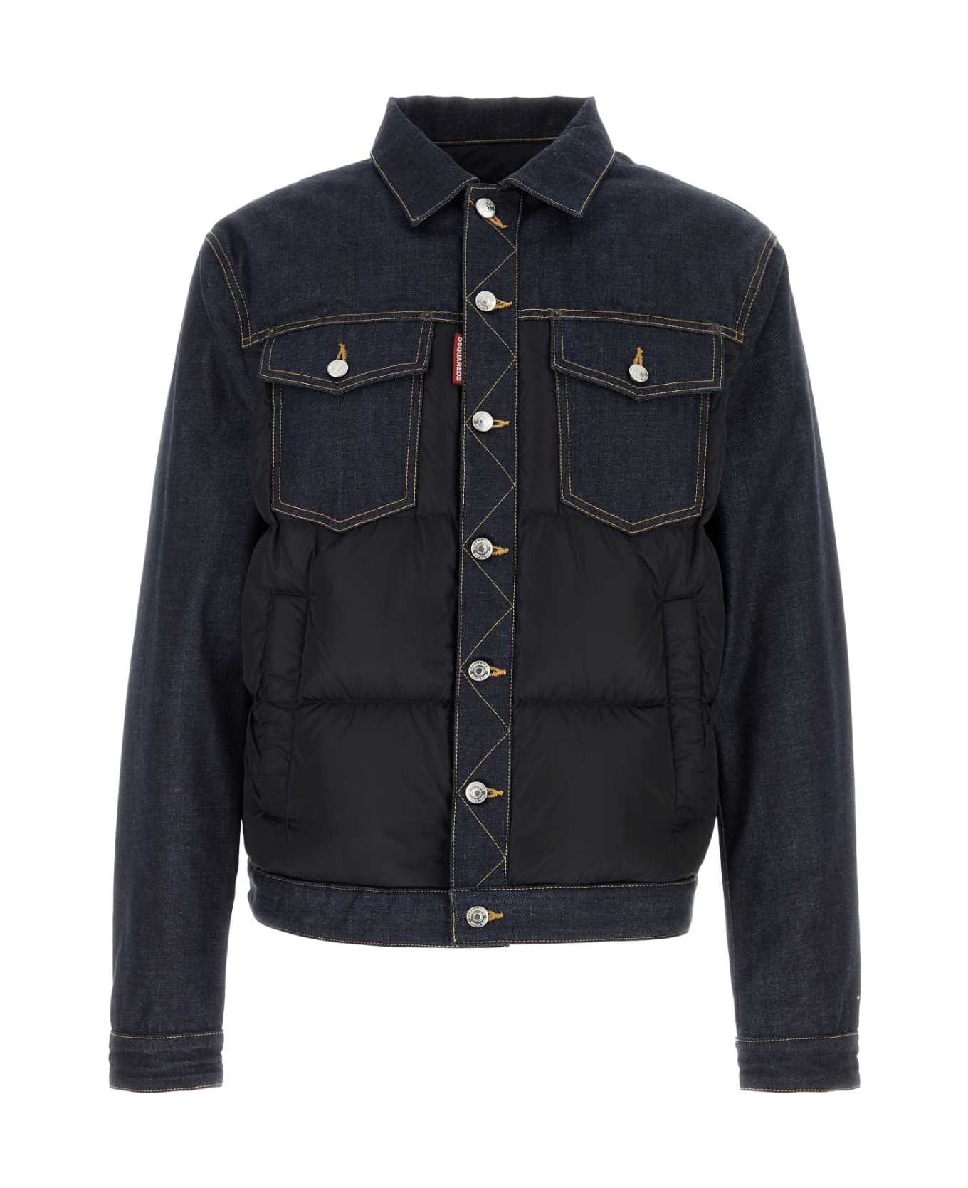 Dsquared2 Two-tone Denim And Polyester Down Jacket - NAVYBLUEBLUE