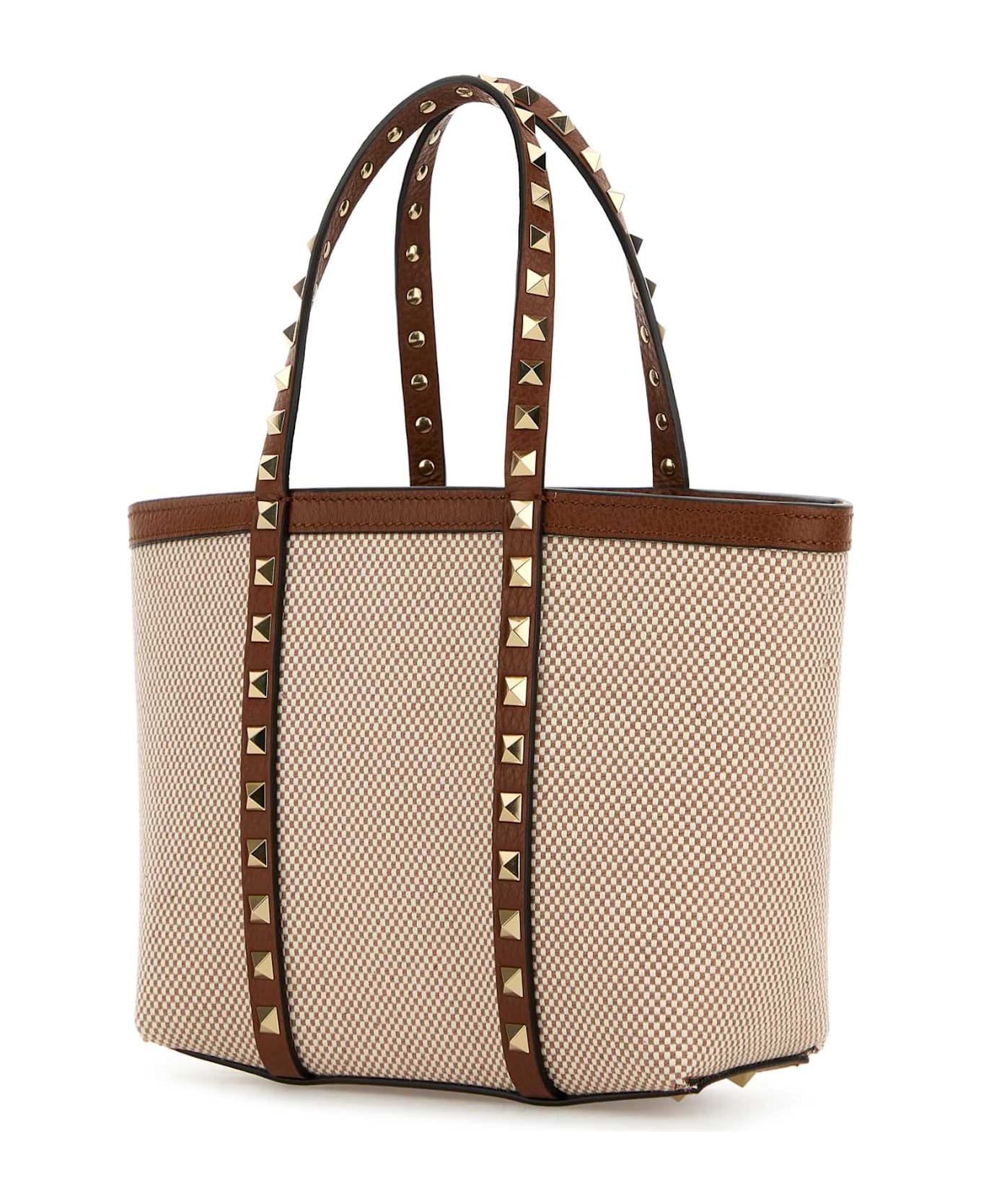 Valentino Garavani Two-tone Canvas Medium Rockstud Handbag - Leather Brown