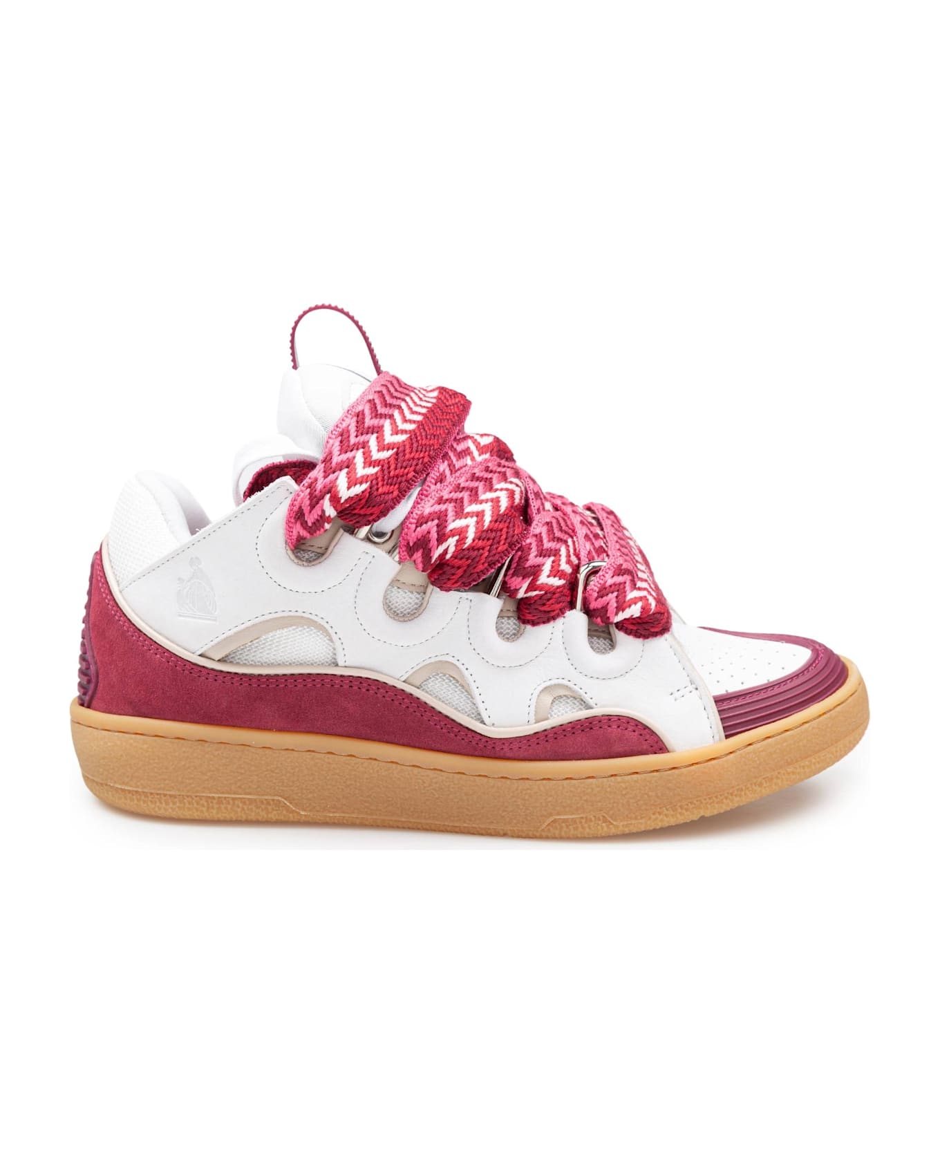 Lanvin Curb Sneaker In Leather And Suede Color White And Berry - White/berry
