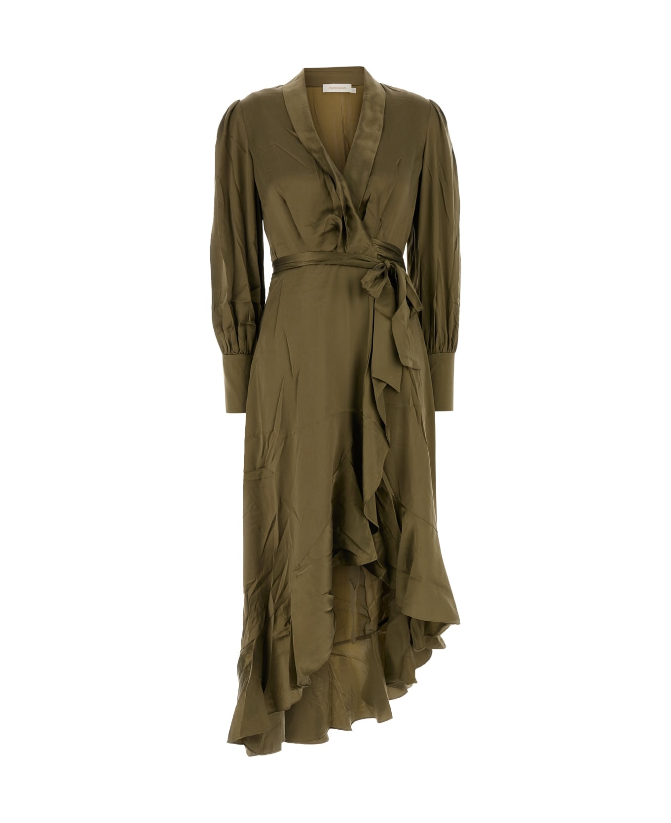 Zimmermann Silk Wrap Midi Dress - KHAKI