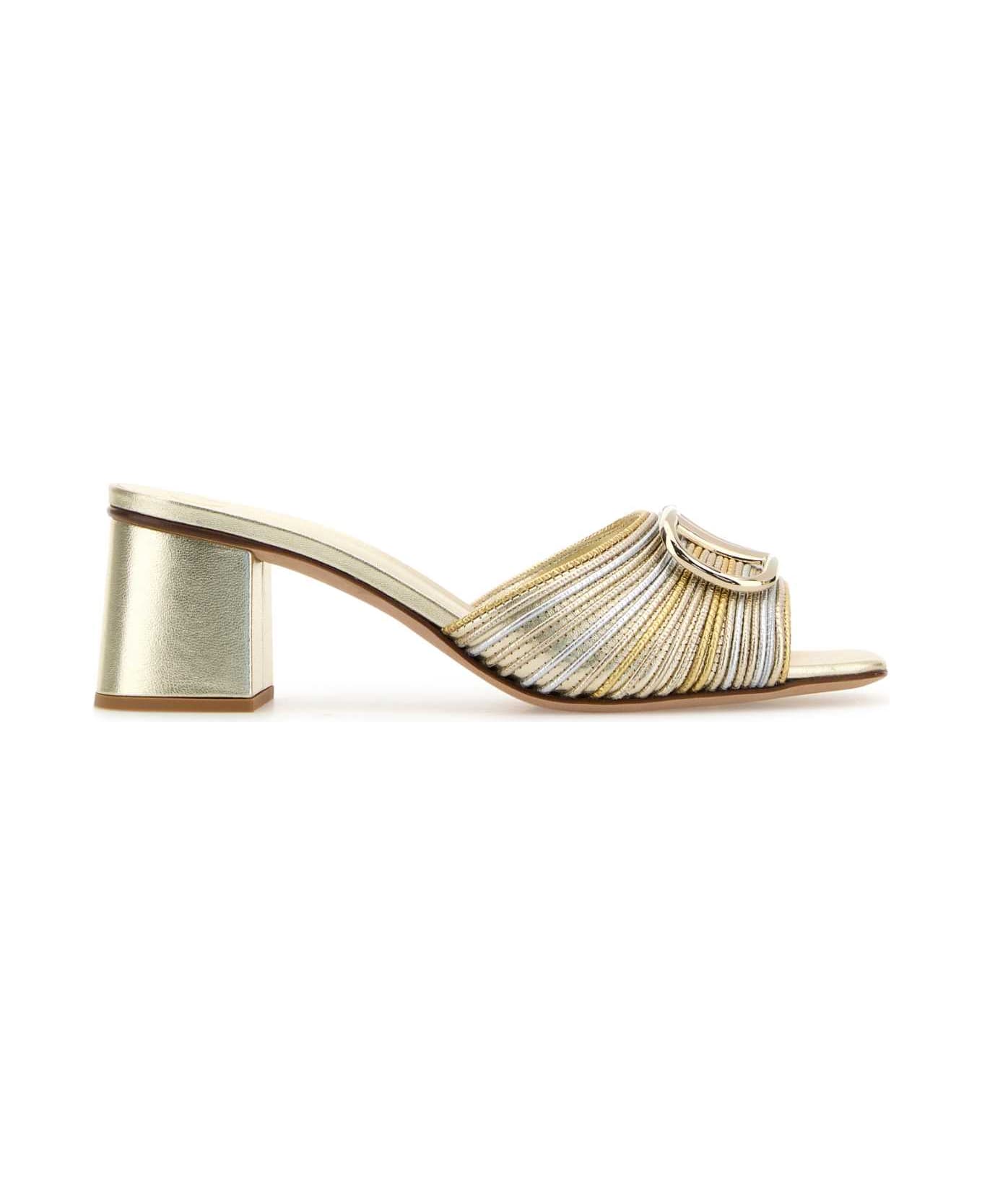 Valentino Garavani Two-tone Leather Vlogo Signautre Mules - Silver サンダル