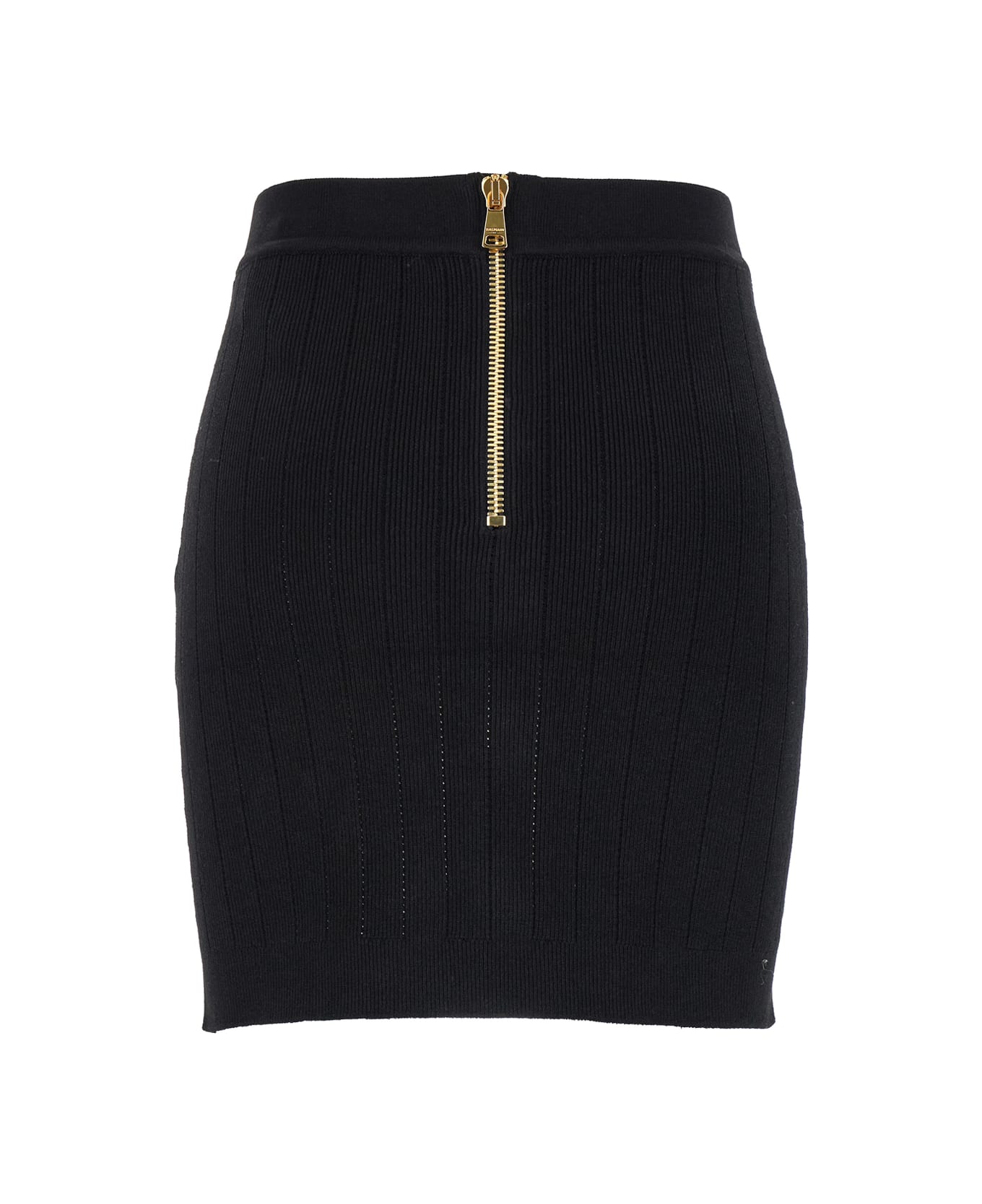 Balmain Black Mini Pencil Skirt With Jewel Buttons In Stretch Viscose Blend Woman - Black