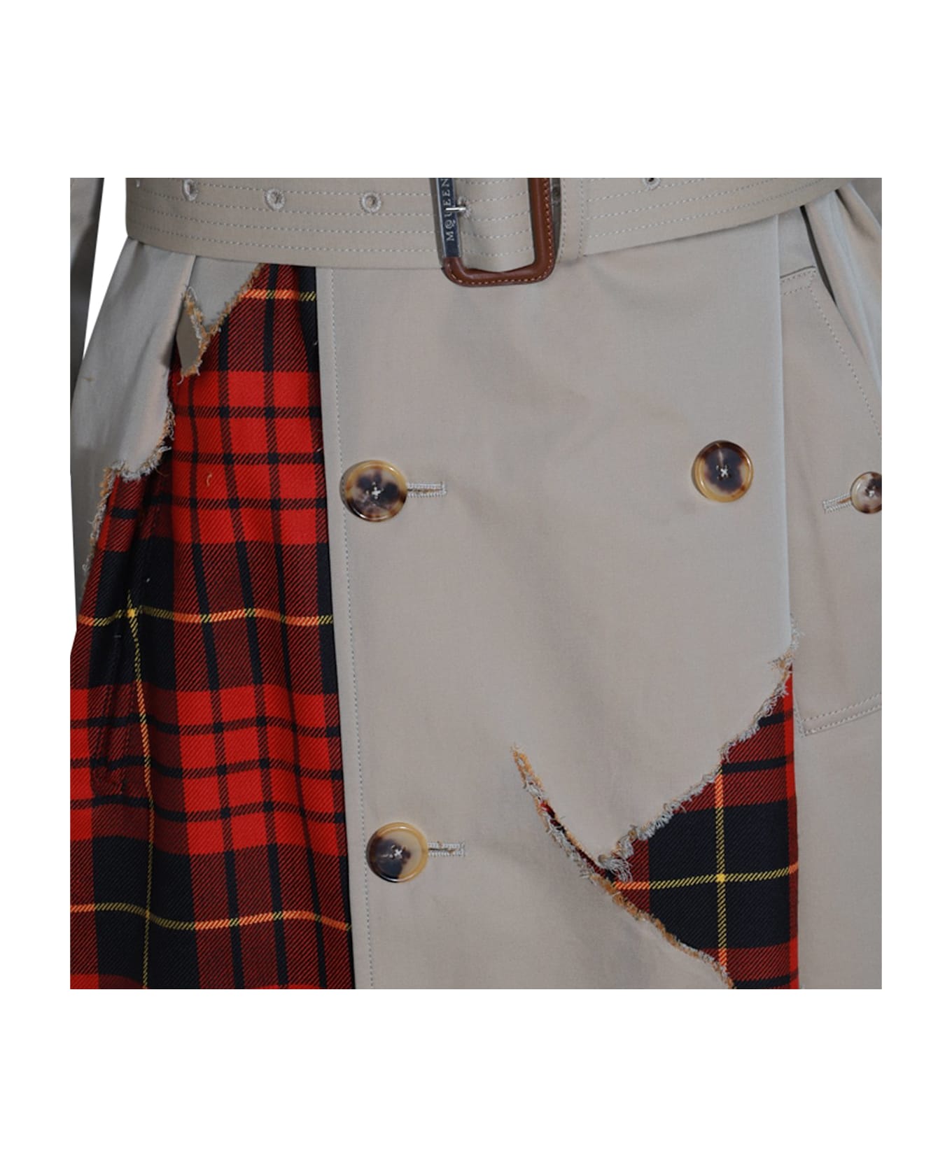 Alexander McQueen Distressed Macqueen Tartan Trench Coat - NEUTRALS/RED