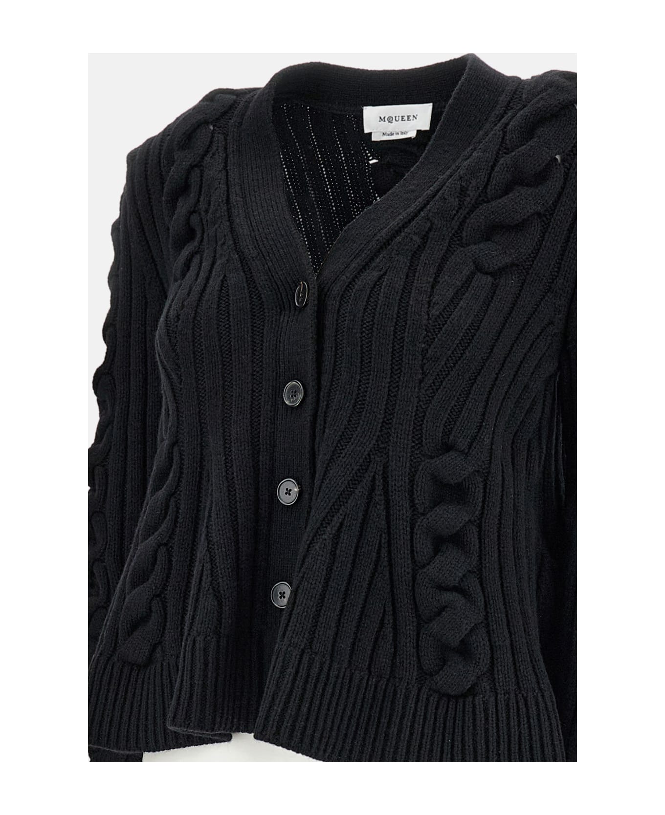 Alexander McQueen Cable- Knit 
peplum
 Cardigan - Black