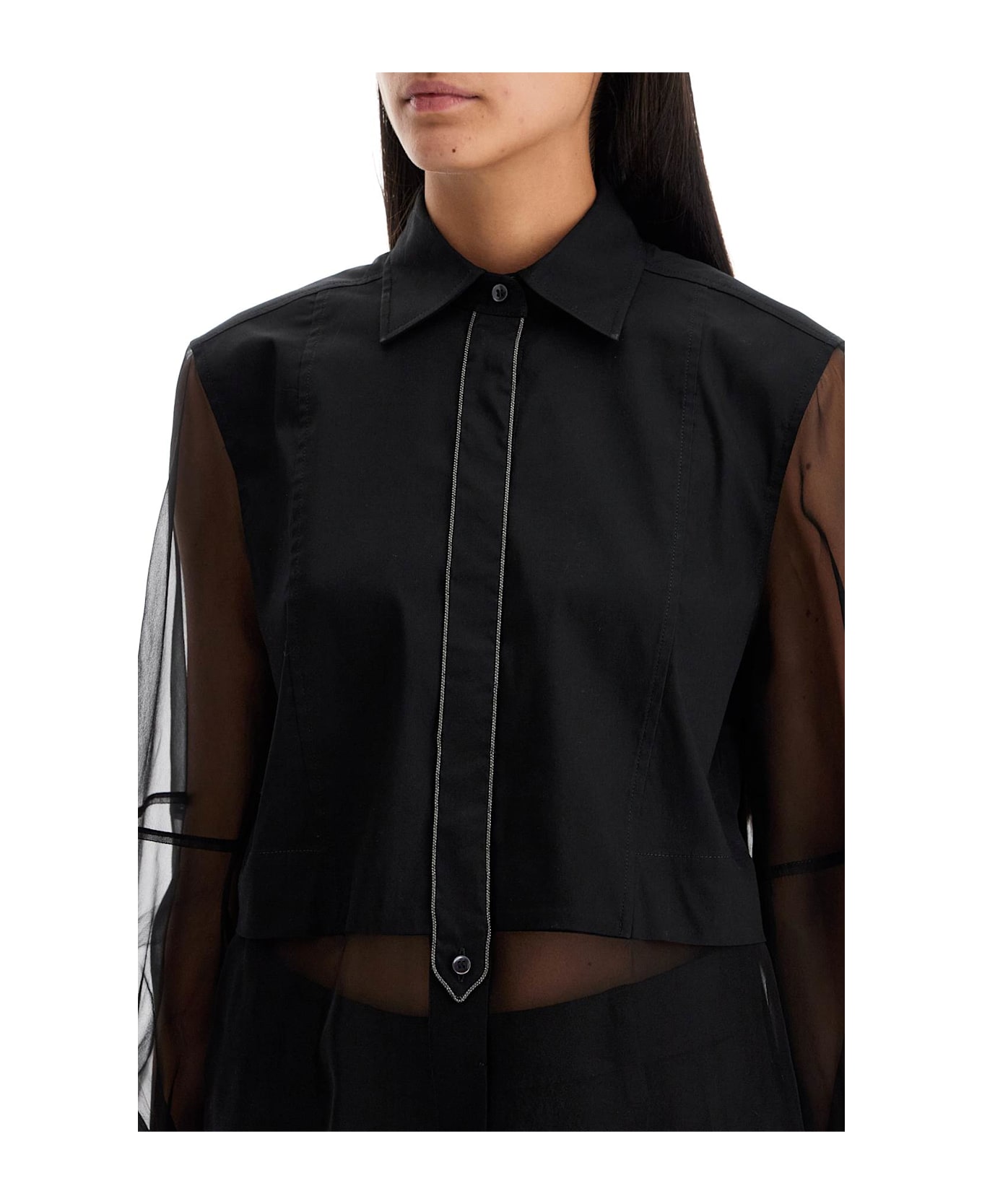 Brunello Cucinelli Poplin And Organza Shirt In - NERO (Black)