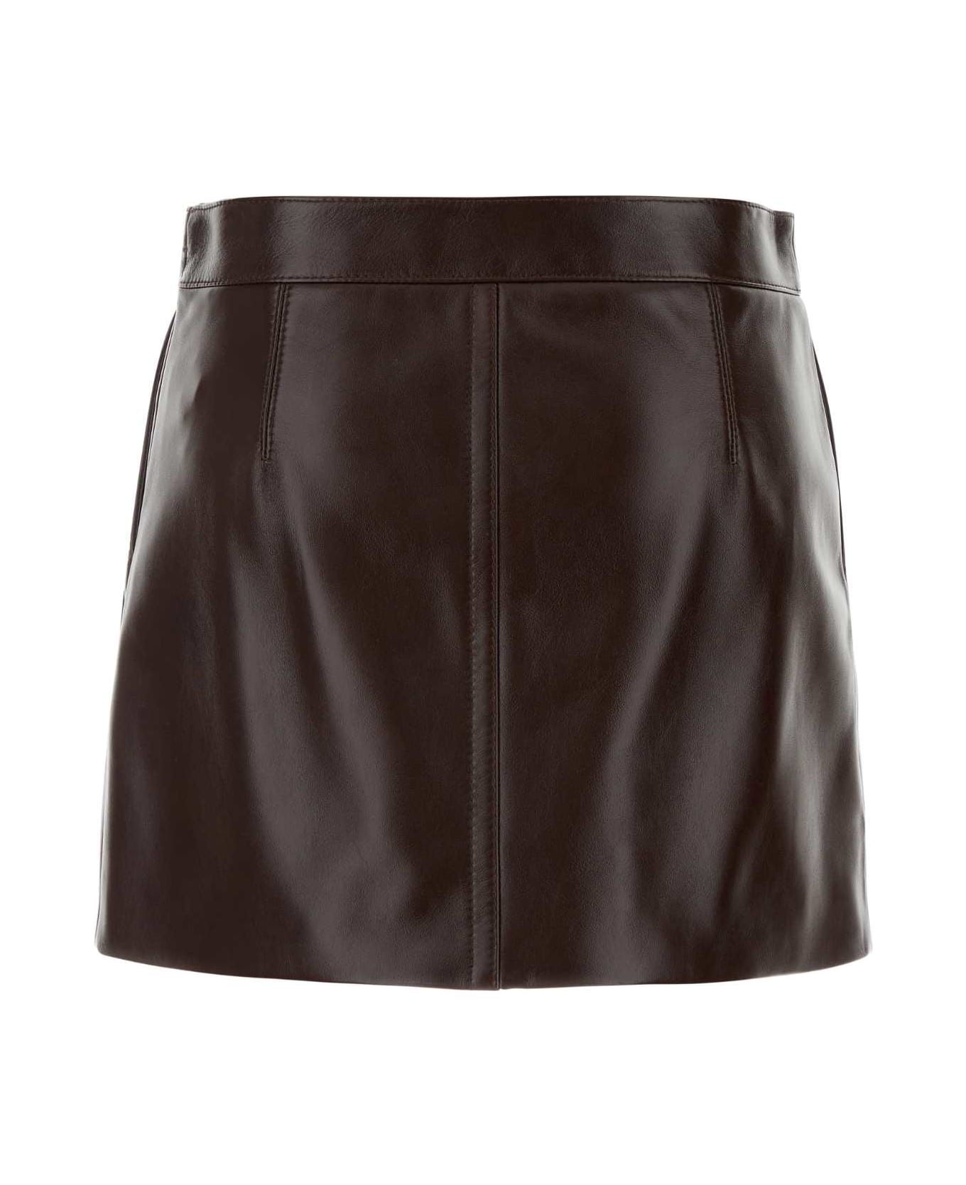 Gucci Burgundy Leather Mini Skirt - BROWN スカート