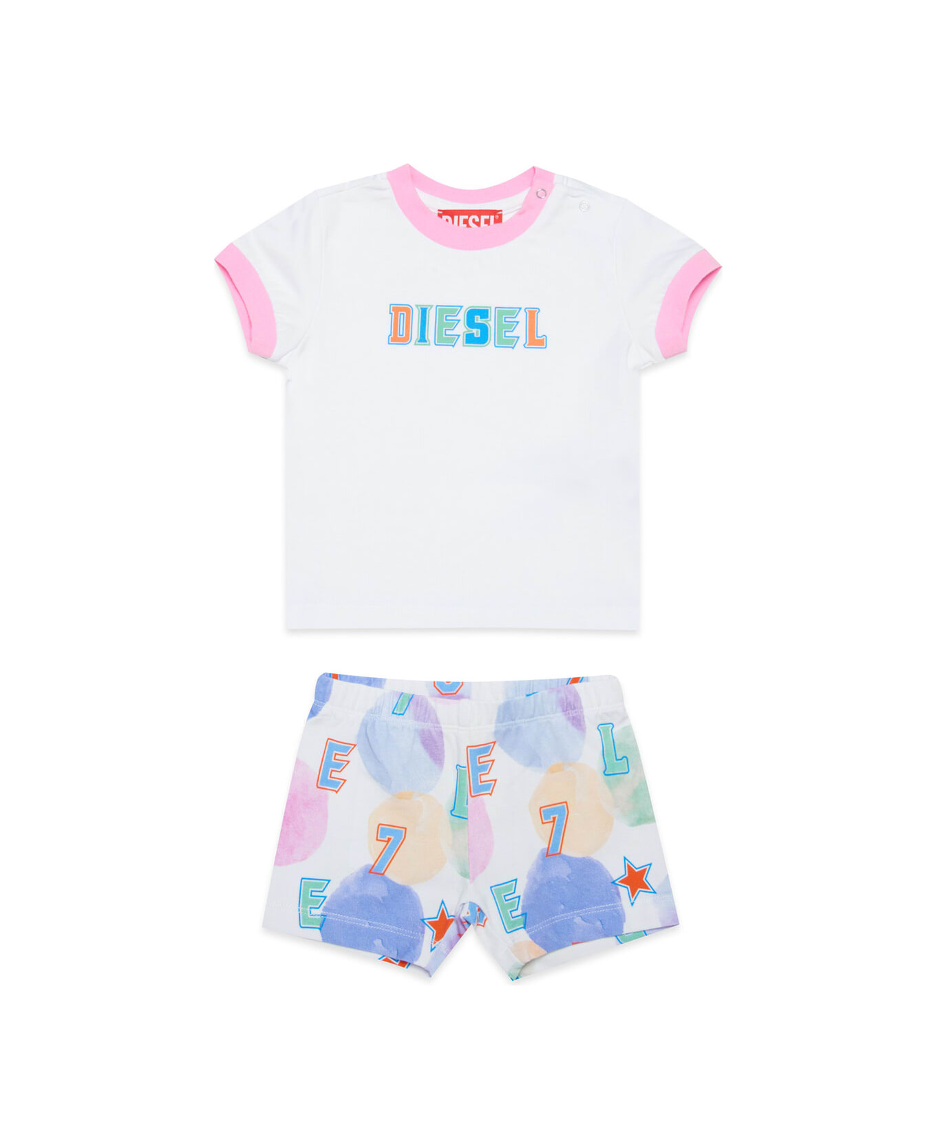 Diesel Stel-set-nb Overalls Diesel Pastel Pink Short Jersey Jumpsuit With Bubble Allover - Pastel pink