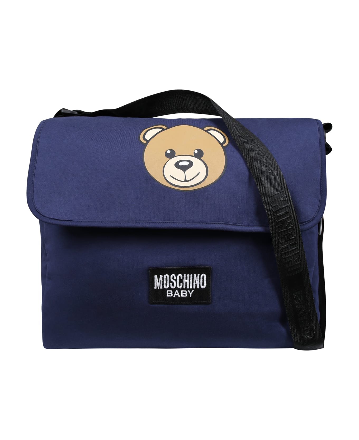 Moschino Blue Mother Bag For Babies With Teddy Bear And Logo - Blue