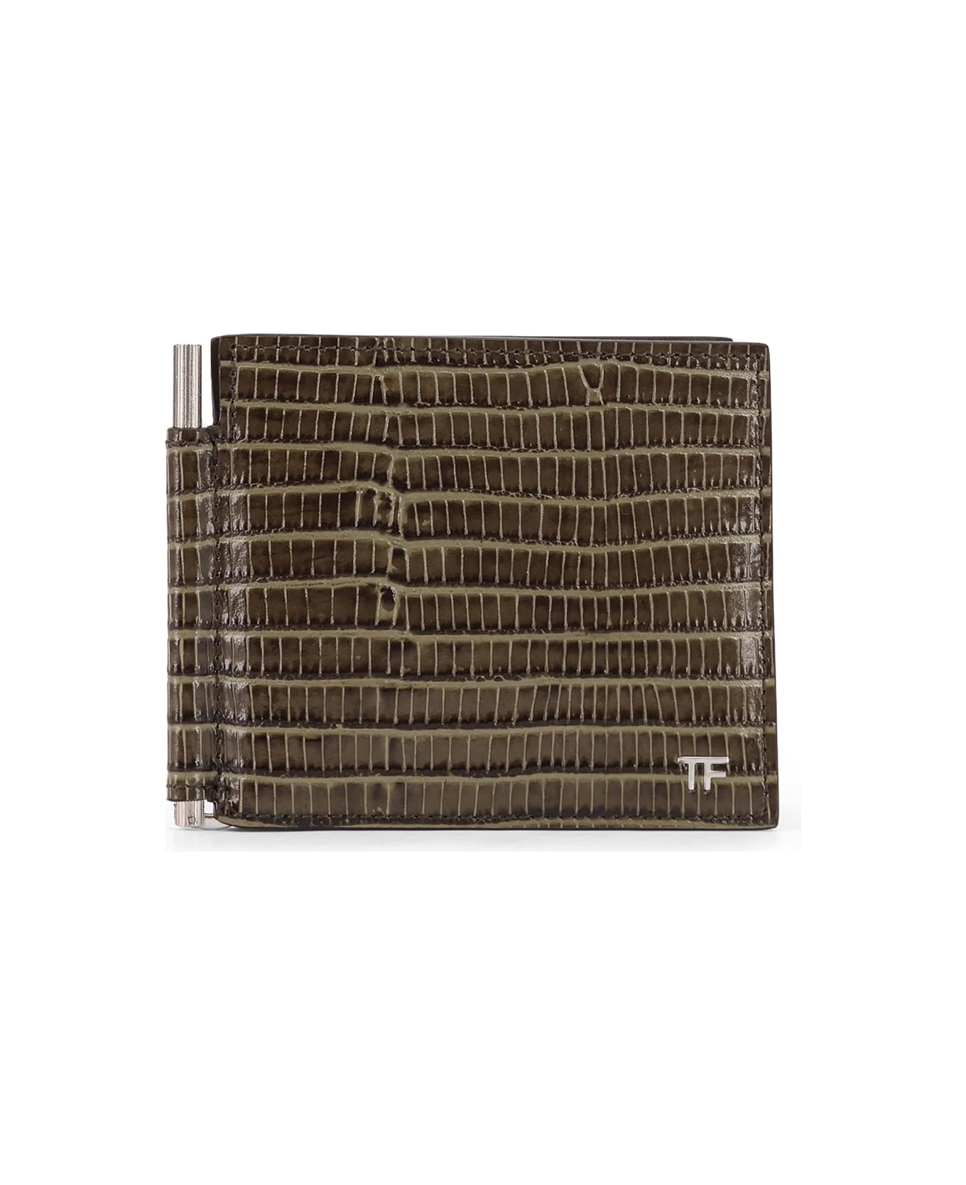Tom Ford Leather Wallet With Croco Effect - SLATE