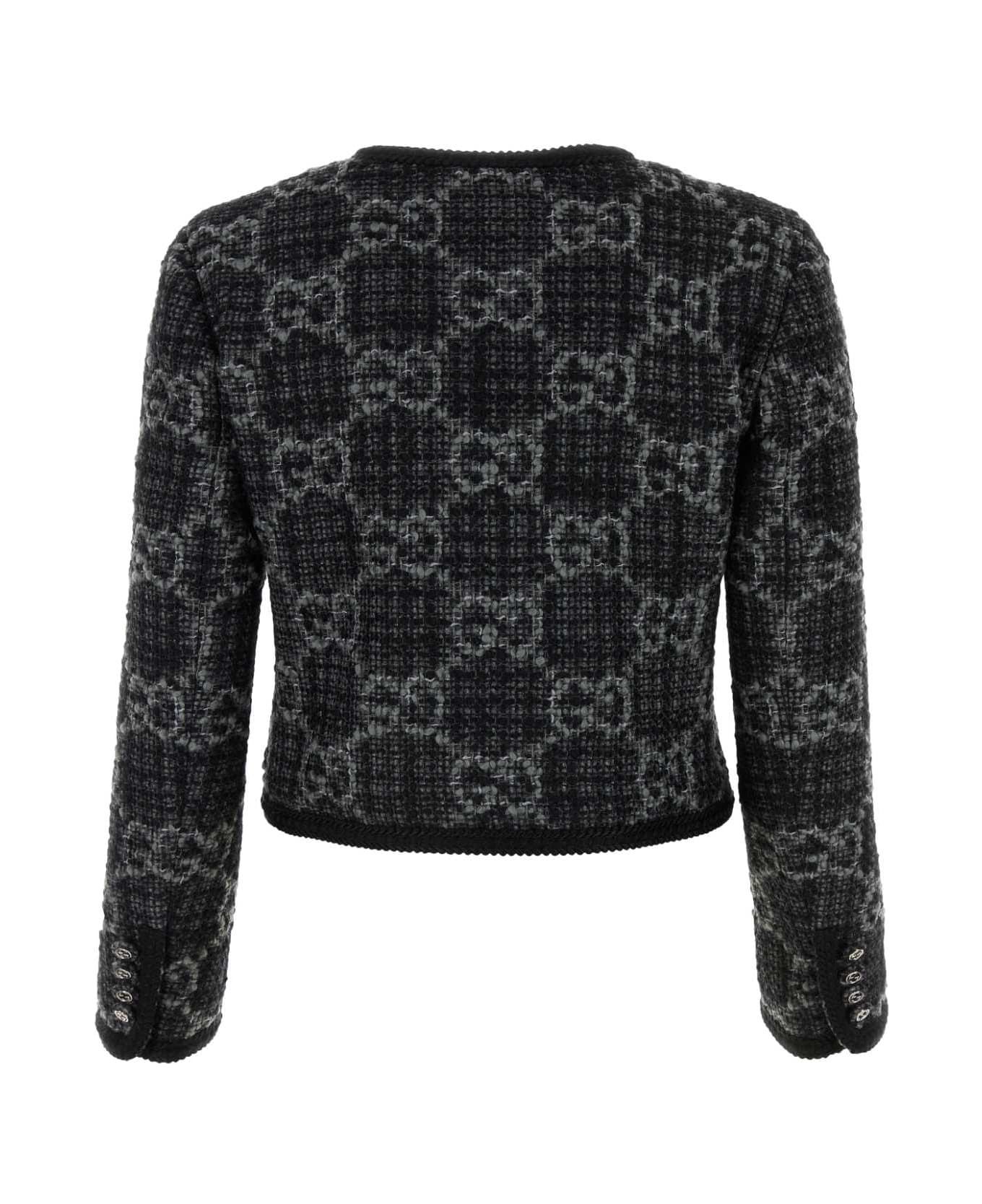 Gucci Embroidered Tweed Blazer - DARKGREYGREYMIX