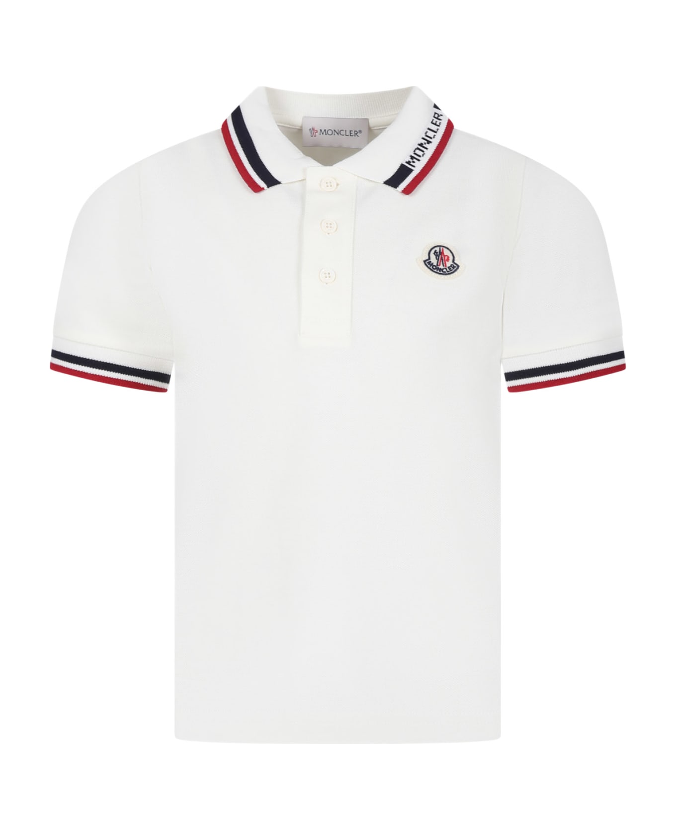 Moncler White Polo Shirt For Boy With Logo - White