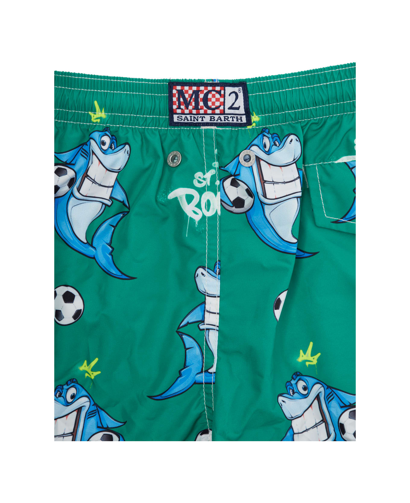 MC2 Saint Barth 
jean Lighting
 Green Swim Shorts With Elastic Drawstring Waist And All-over Print In Tech Fabric Boy - Green