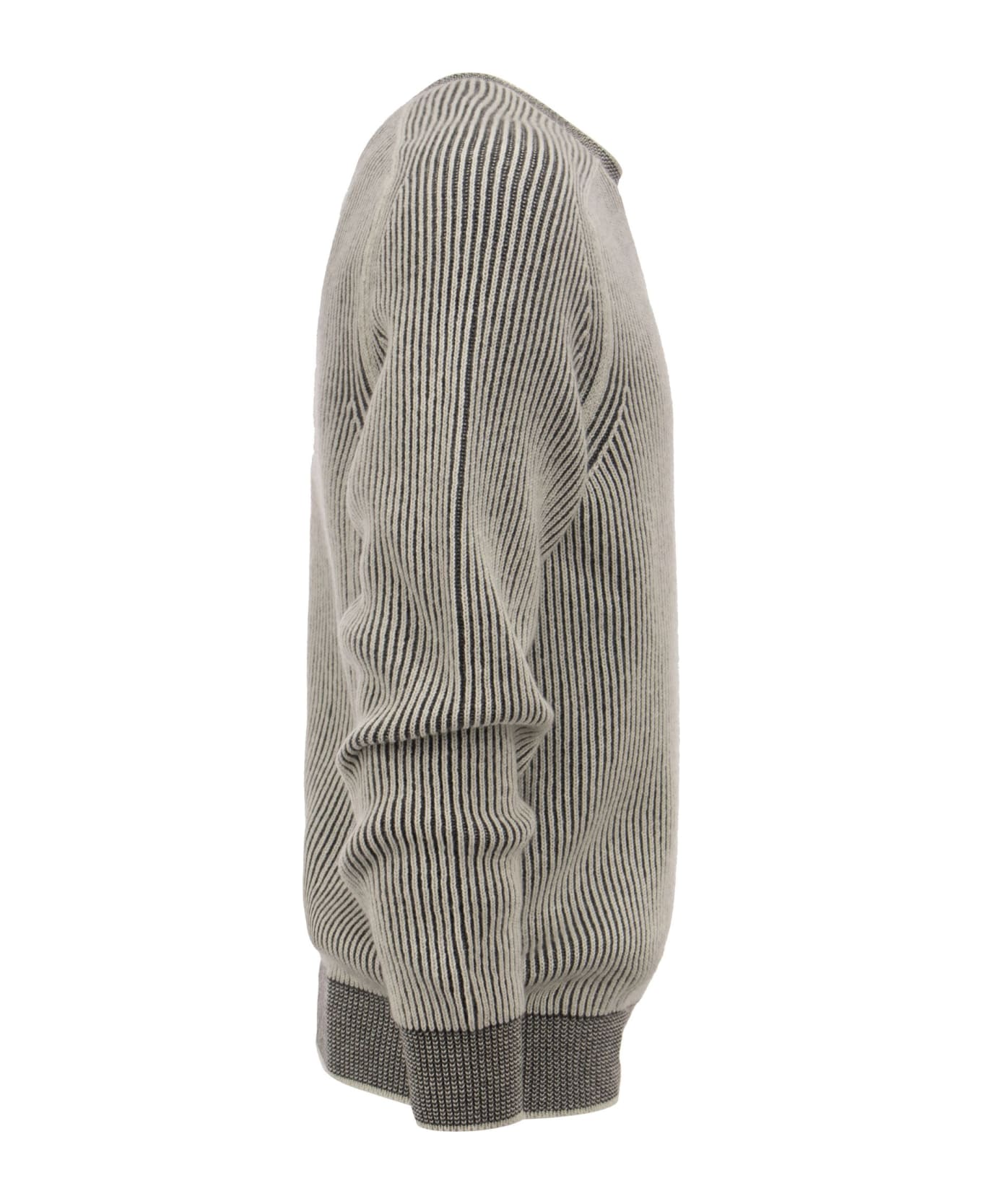 Sease Dinghy - Ribbed Cashmere Reversible Crew Neck Sweater - White