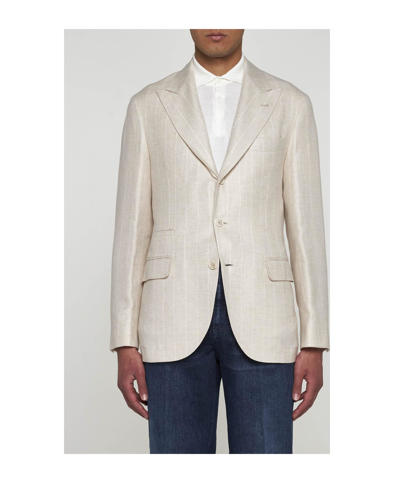 Brunello Cucinelli Pinstriped Linen-blend Single-breasted Blazer - Beige ブレザー