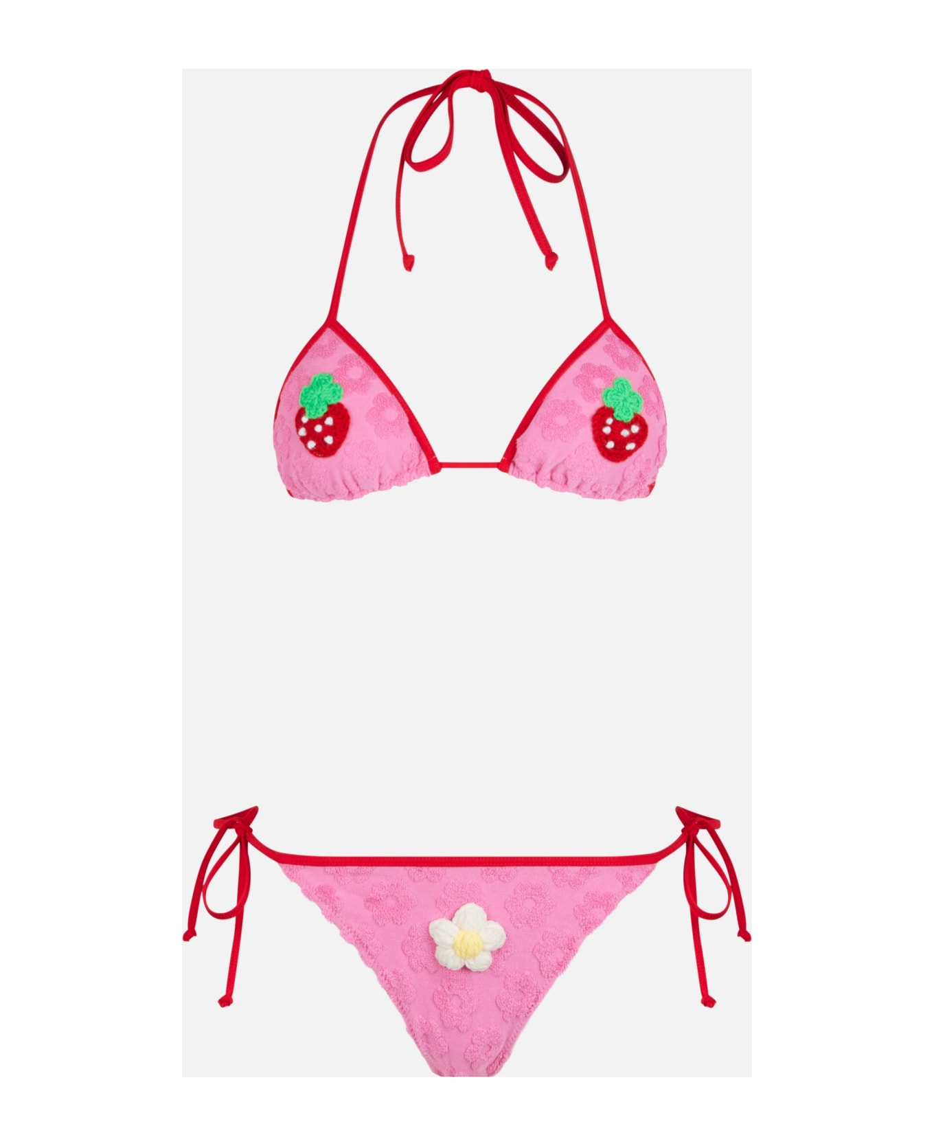 MC2 Saint Barth Woman Terry Embossed Triangle Bikini Maleah With Patches | Beepy Bella Special Edition - PINK