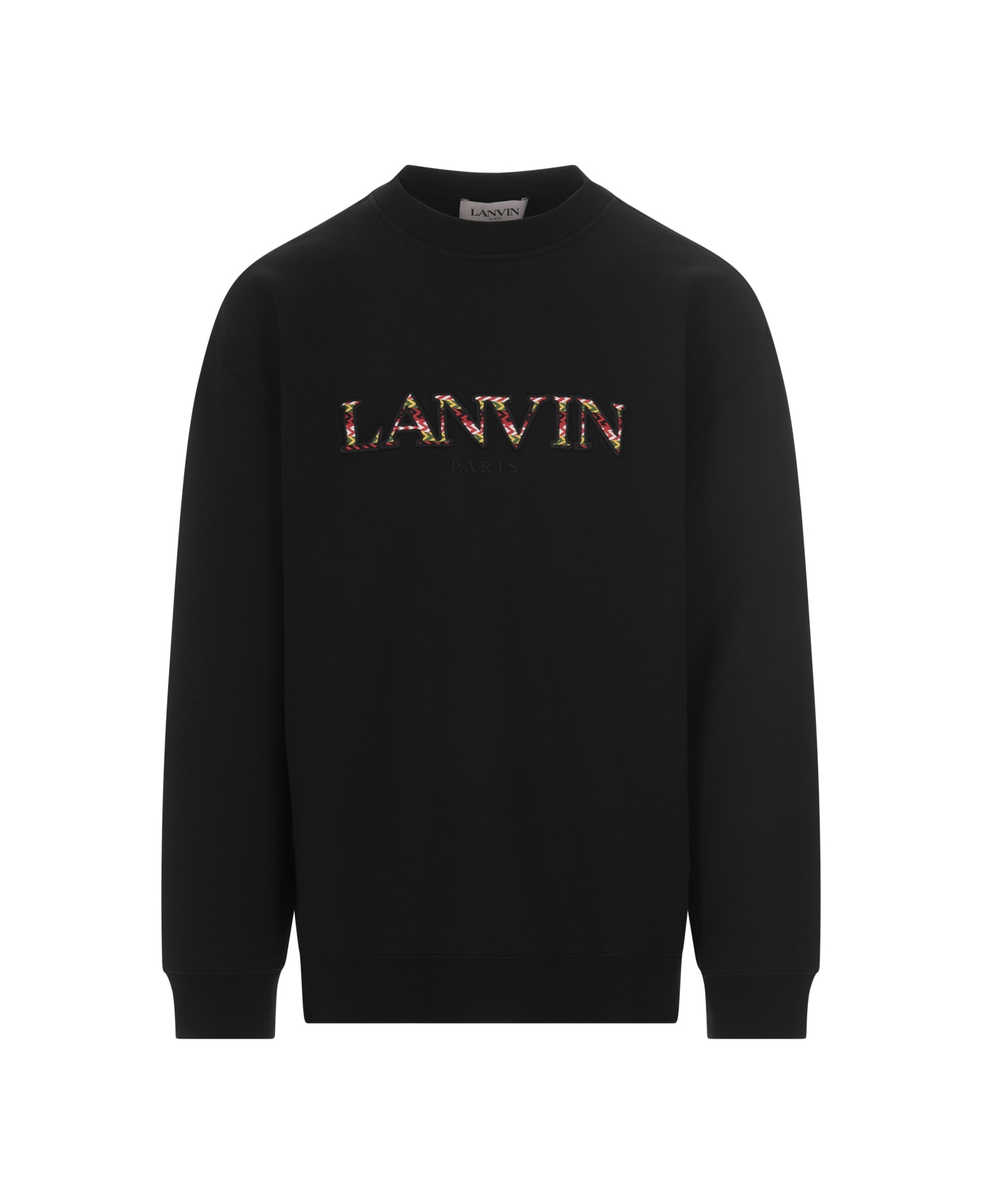 Lanvin Black Sweatshirt With Embroidered Lanvin Curb Logo - Black