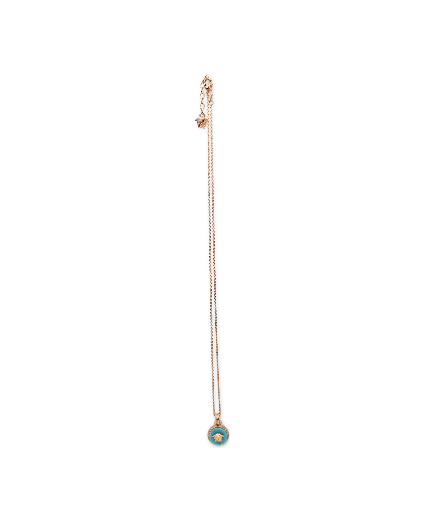 Versace Medusa Gold Brass Necklace - Light Blue
