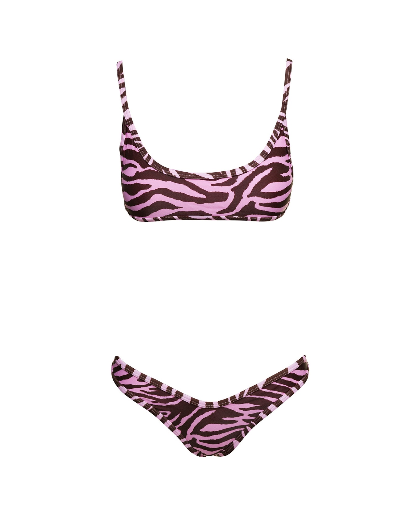 The Attico Zebra Print Bikini Set In Pink Technical Fabric Woman - Pink