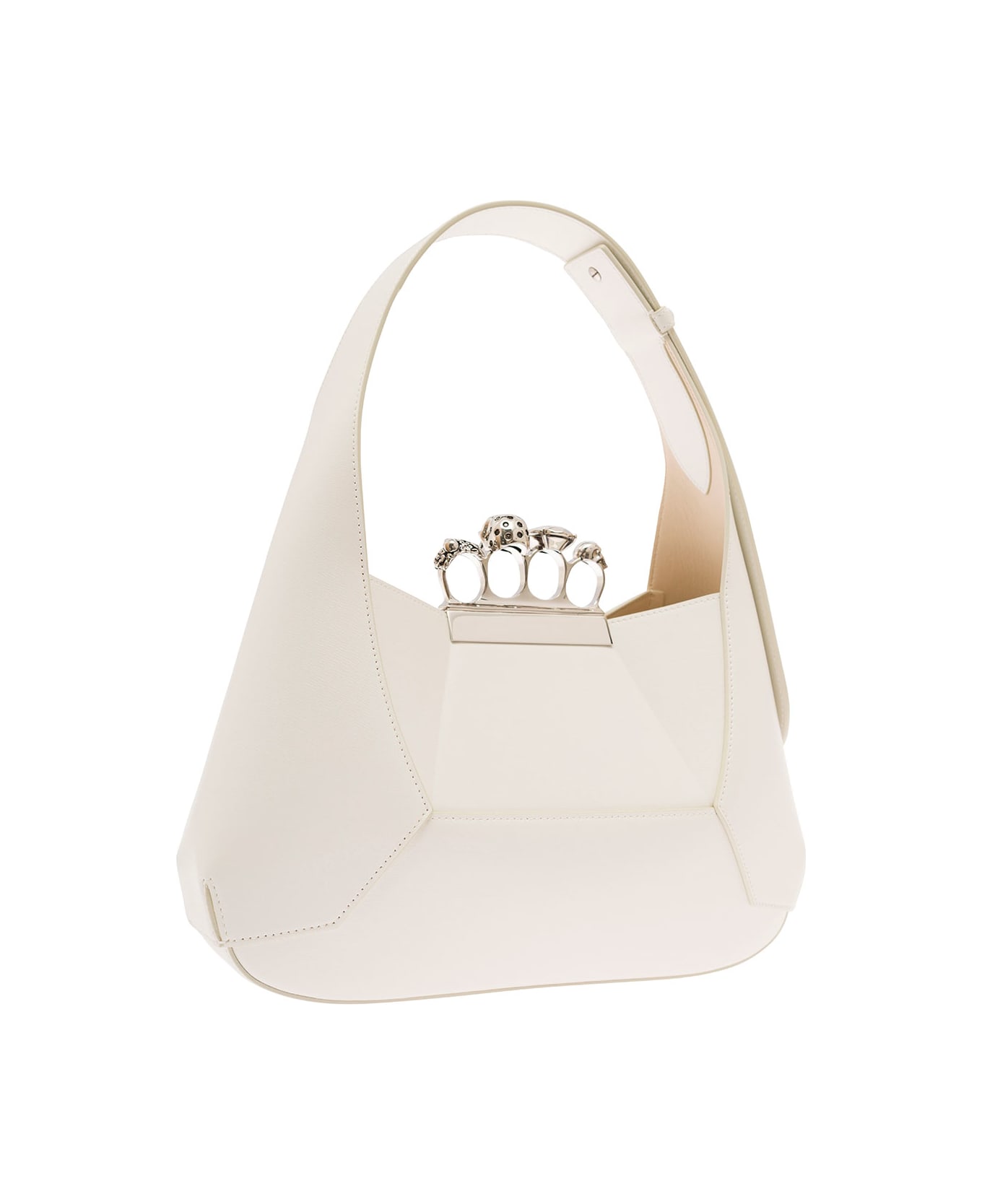 Alexander McQueen White Hobo Bag With Four Rings Detail In Leather Woman - White