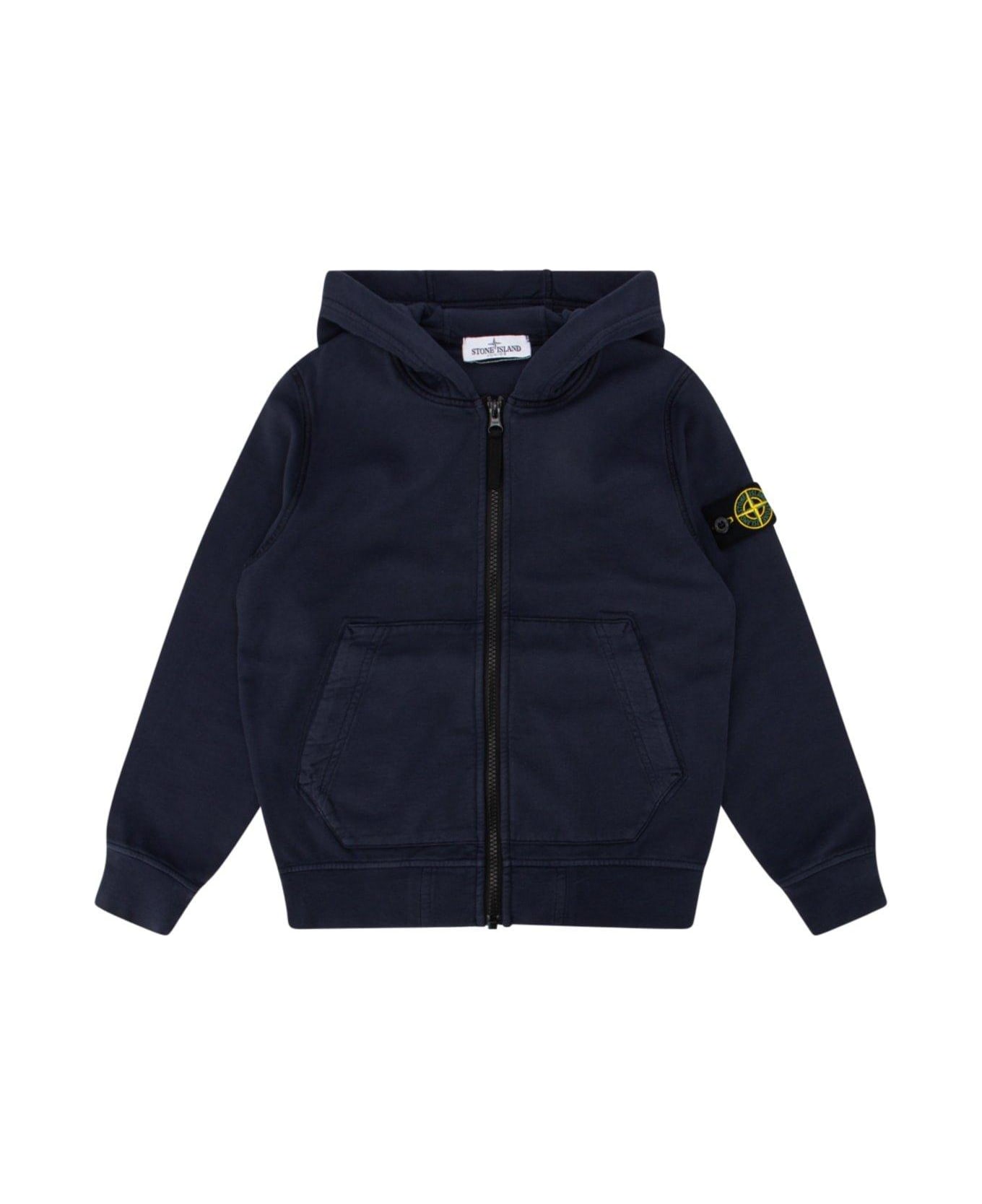 Stone Island Junior Compass-patch Zip-up Hooded Jacket - Navy blue