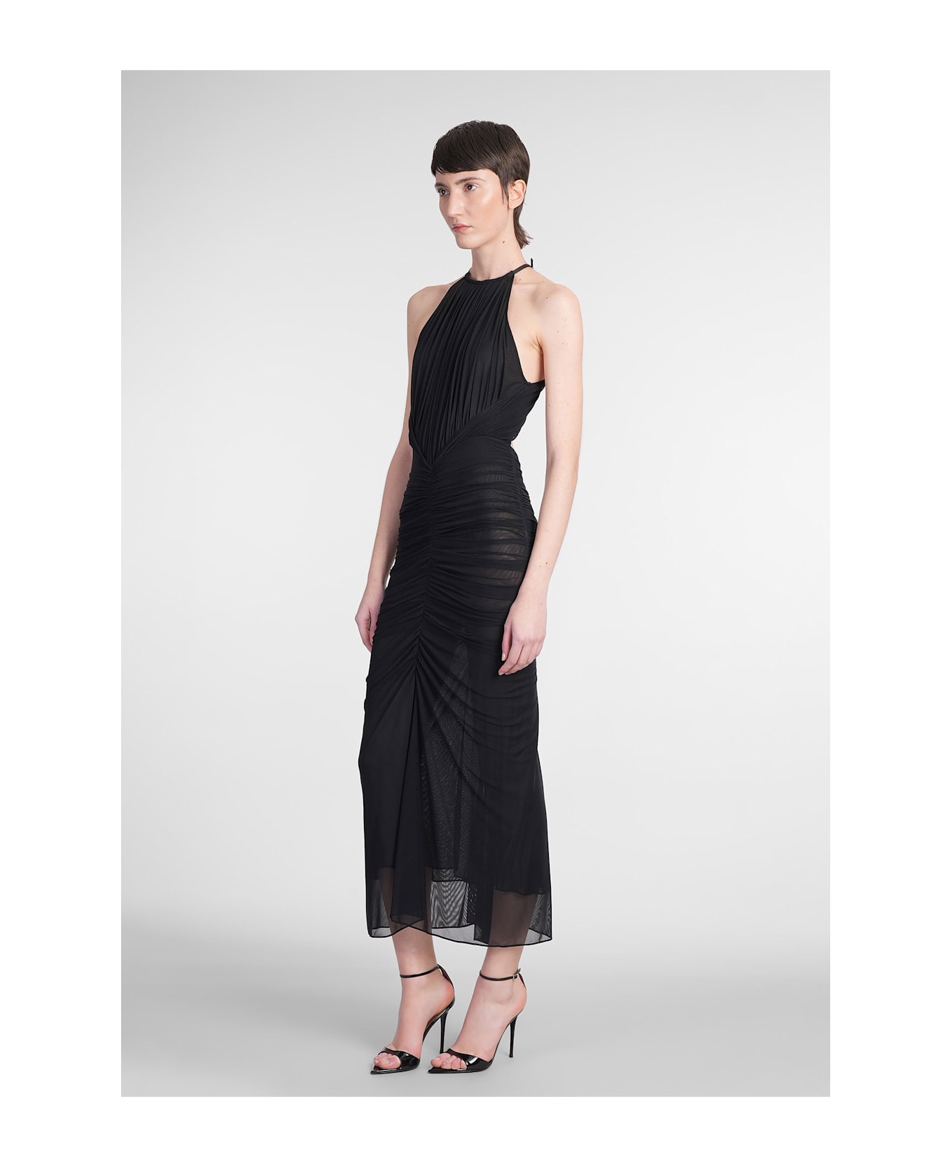 Mugler Long Dress In Black Polyamide - black