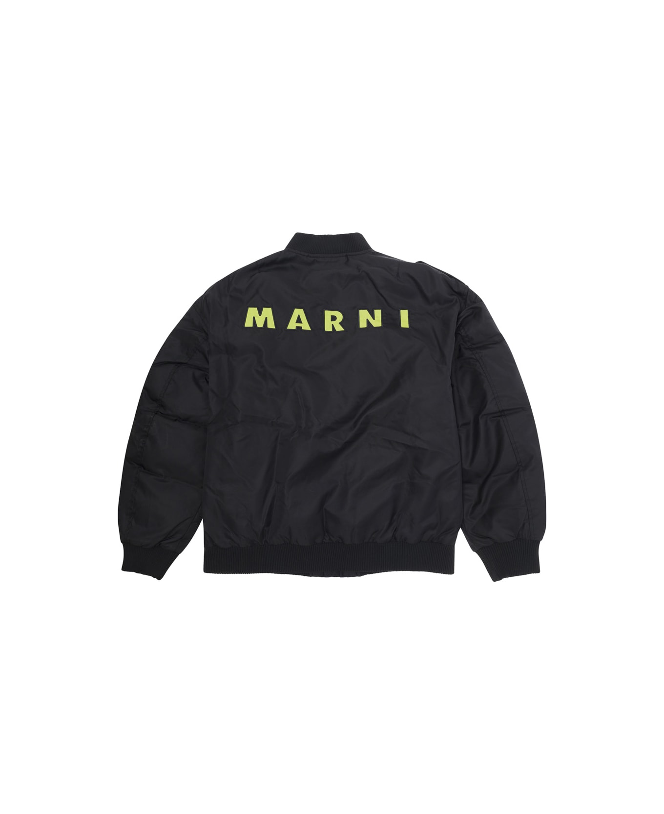 Marni Black Bomber Jacket With Zip And Logo Print In Tech Fabric Boy - Black