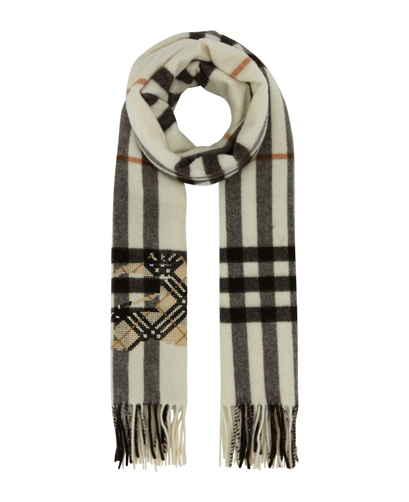 Burberry Embroidered Cashmere Scarf - PEBBLEWHITE