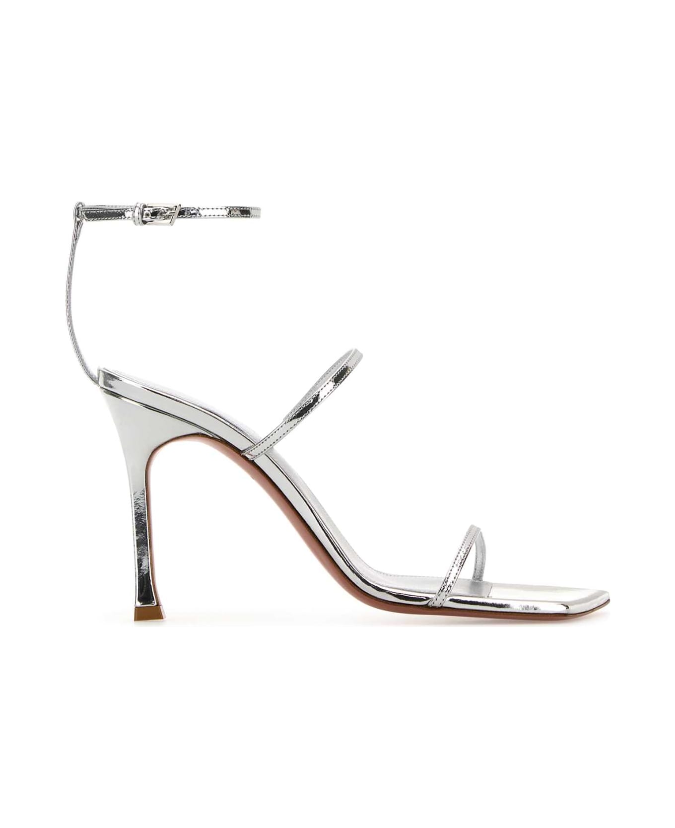 Amina Muaddi Silver Leather Maya Sandals - SILVER