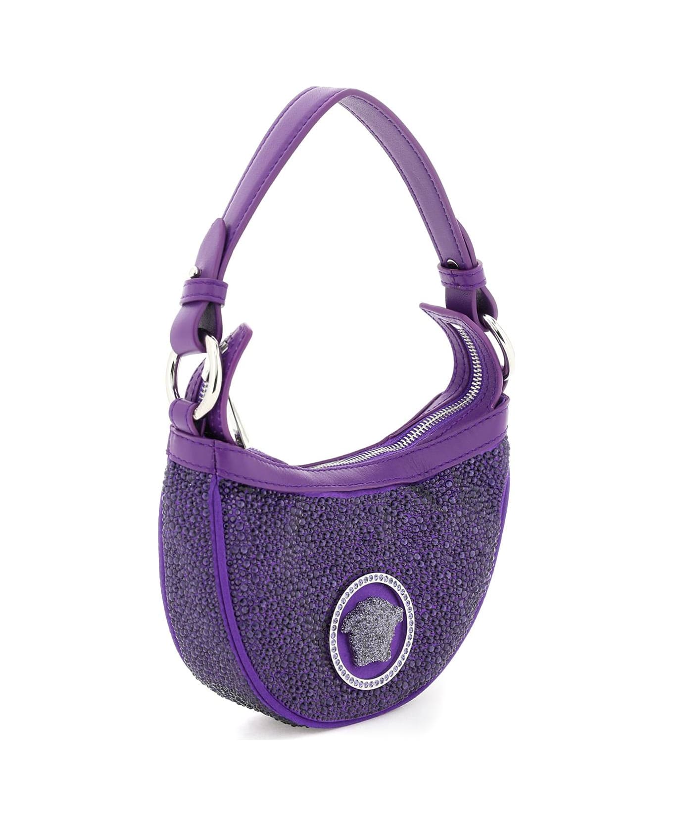 Versace Mini Hobo Bag With Crystals - DARK ORCHID PALLADIUM (Purple) トートバッグ