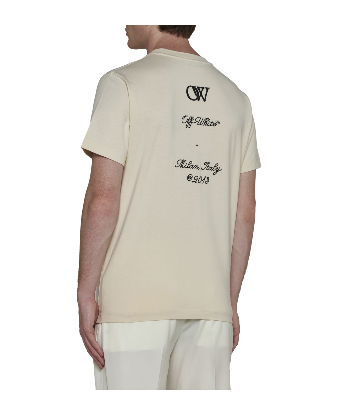 Off-White Cotton Crew-neck T-shirt - panna