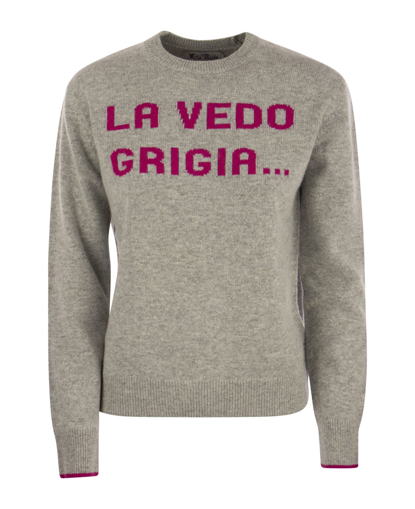 MC2 Saint Barth Wool And Cashmere Blend Jumper With La Vedo Grigia Embroidery Sweater - GRIGIO