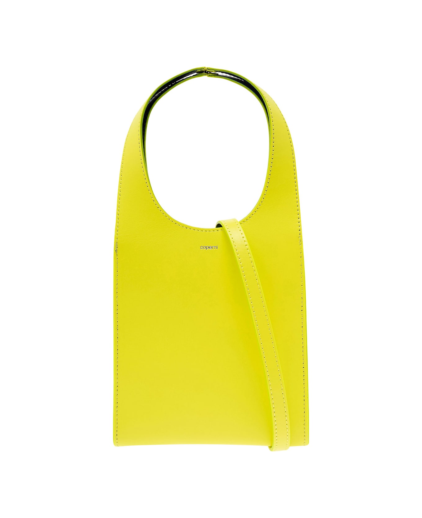 Coperni 'micro Swipe Tote' Yellow Shoulder Bag With Embossed Logo In Smooth Leather Woman - Green