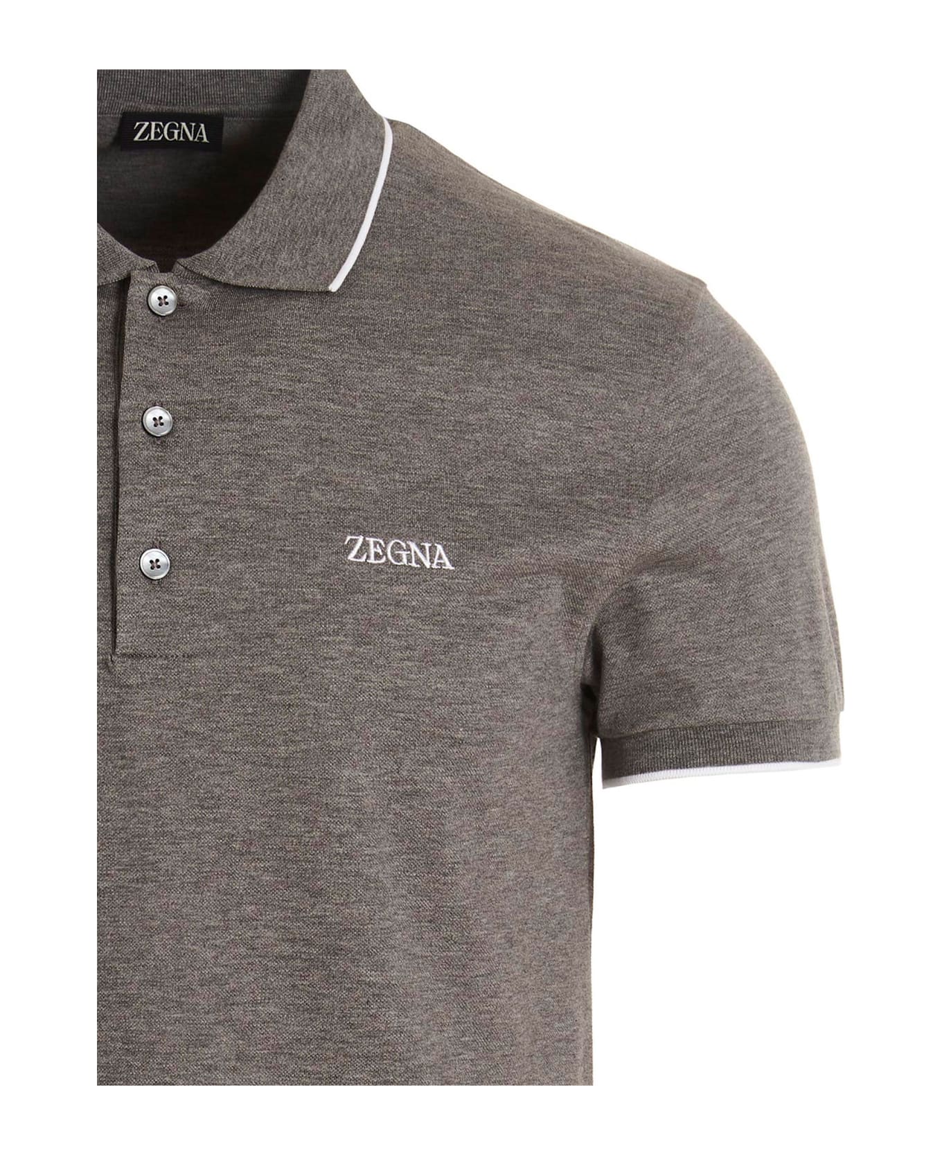 Zegna Logo Embroidery Polo Shirt - Gray ポロシャツ