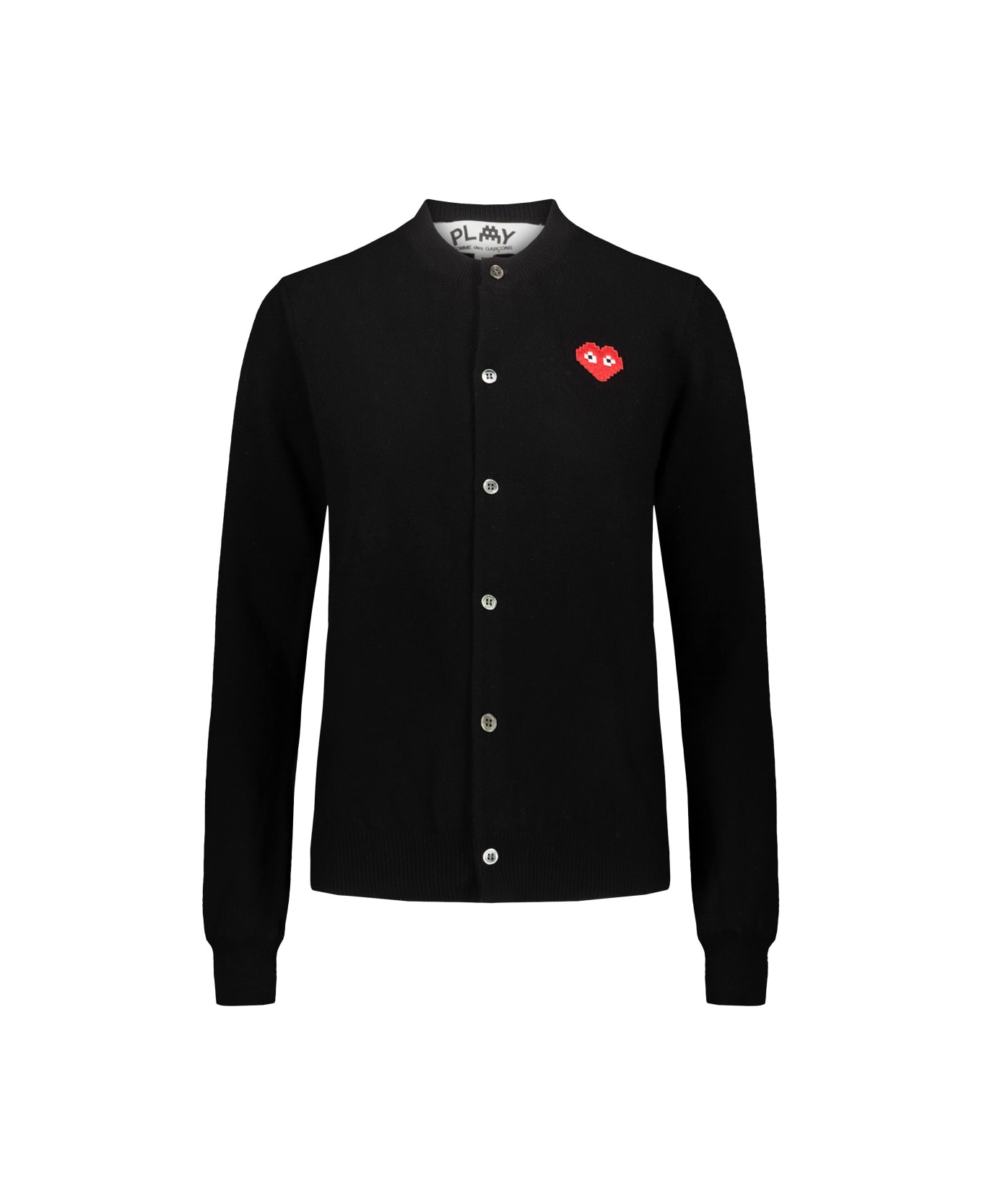 Comme des Garçons Play Black Cardigan With Red Pixelated Heart - Blk カーディガン