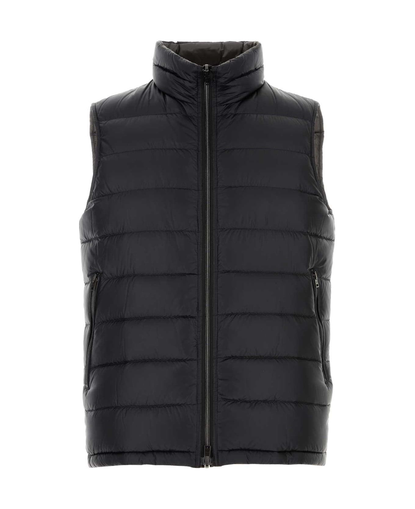 Herno Black Nylon Sleeveless Reversible Down Jacket - CIOCCOLATO