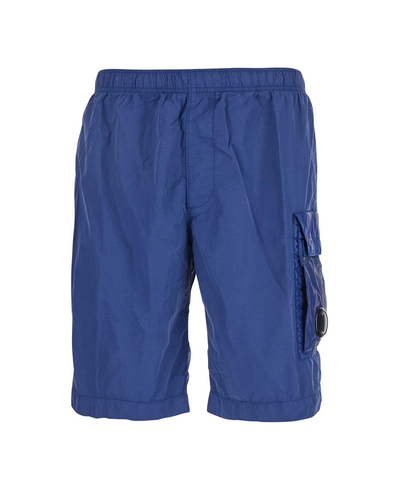 C.P. Company Blue Swim Shorts With Elastic Waist And Logo Plaque On The Side In Tech Fabric Man - Blu