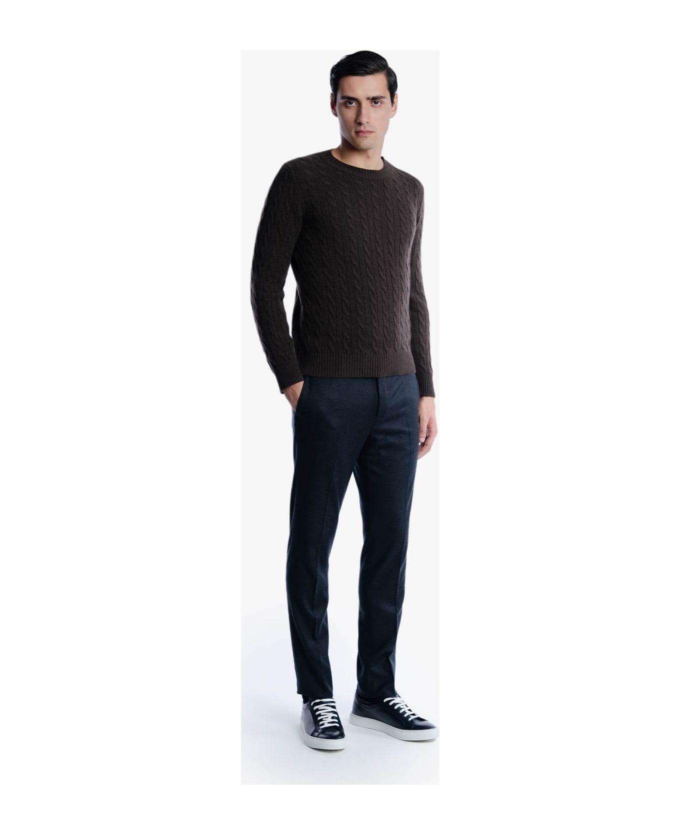 Larusmiani Cable Knit Sweater Col Du Pillon Sweater - DarkBrown