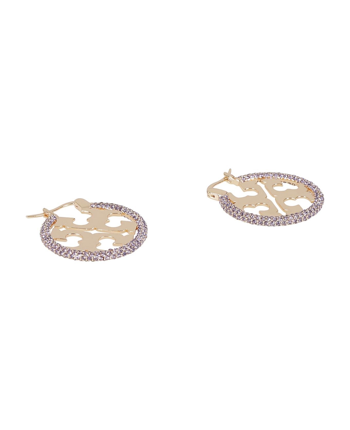 Tory Burch Crystal Embellished Logo Earrings - Tory Gold/Purple