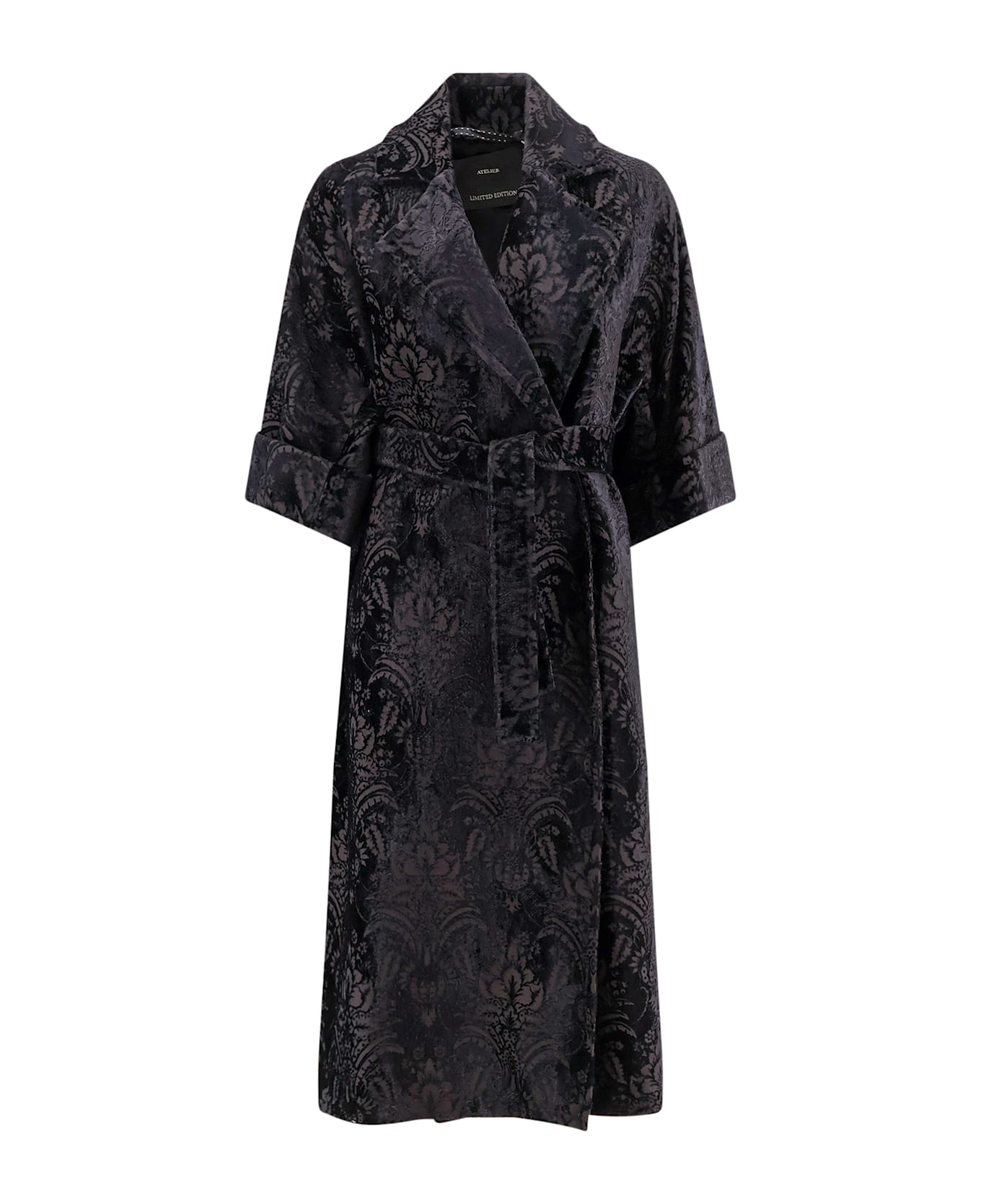 Max Mara Edolo Oversize Velvet Coat With Damask Motif - Black