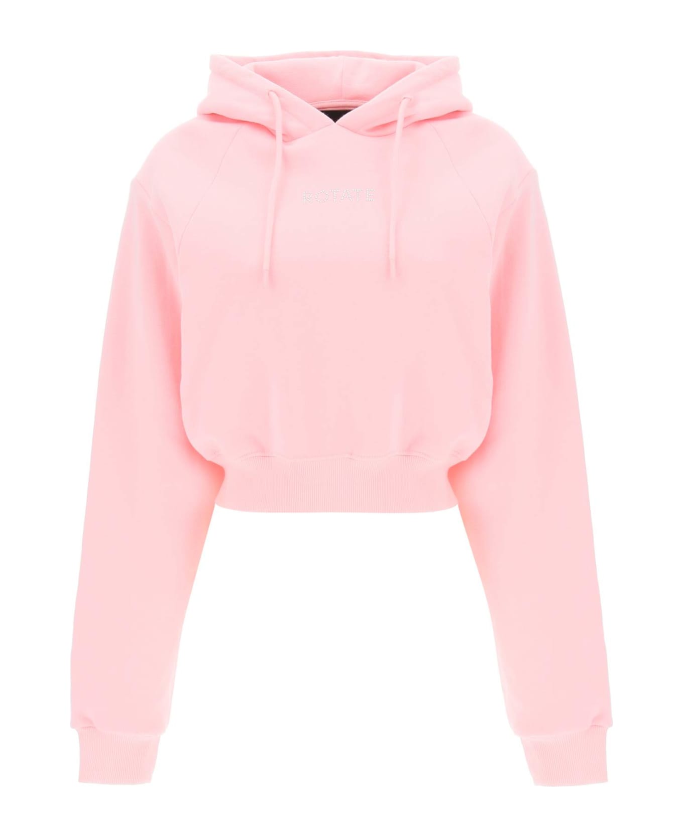 Rotate by Birger Christensen Cropped Hoodie With Rhinestone-studded Logo - ALMOND BLOSSOM (Pink)