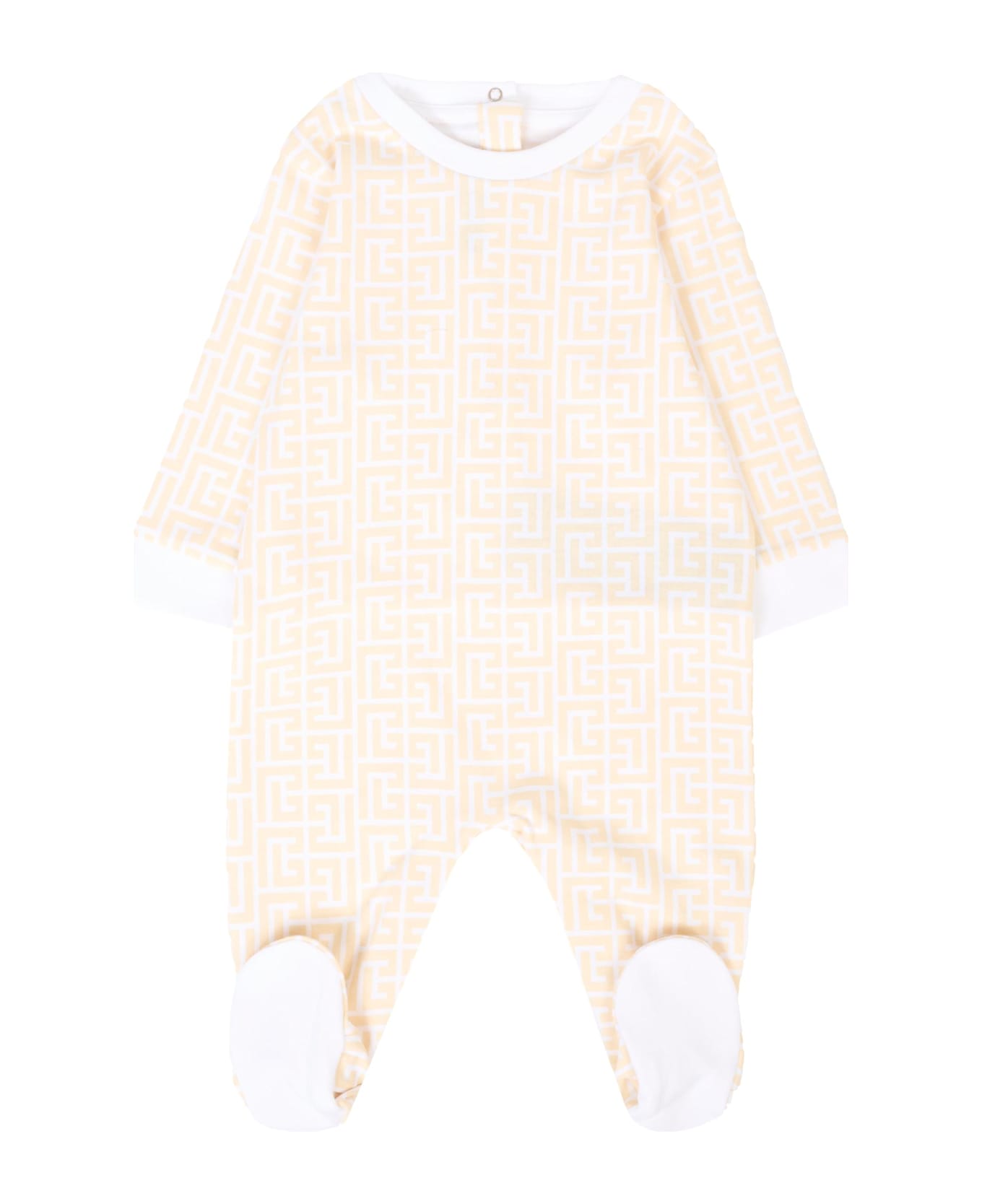 Balmain Beige Babygrow Set For Babykids With Maze - Beige