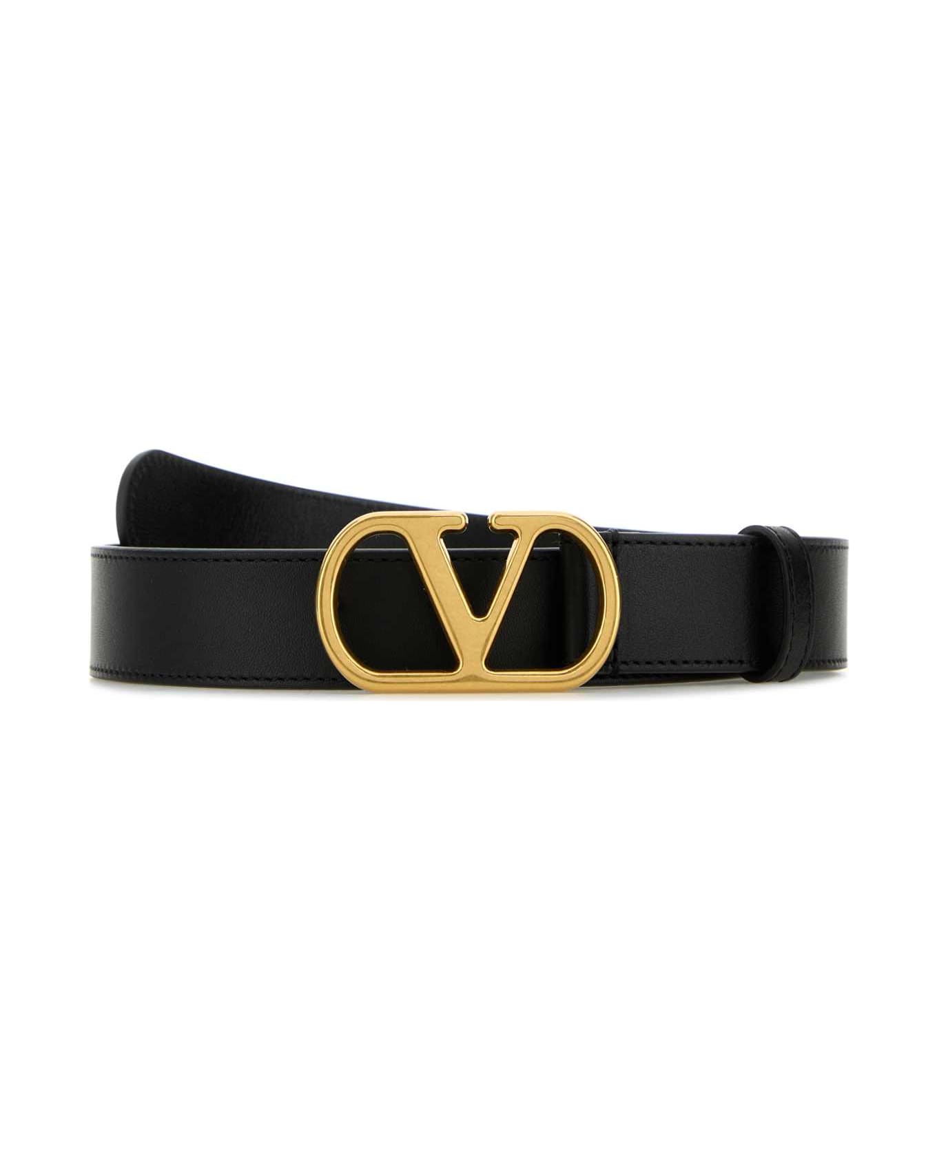 Valentino Garavani Black Leather Vlogo Belt - NERO