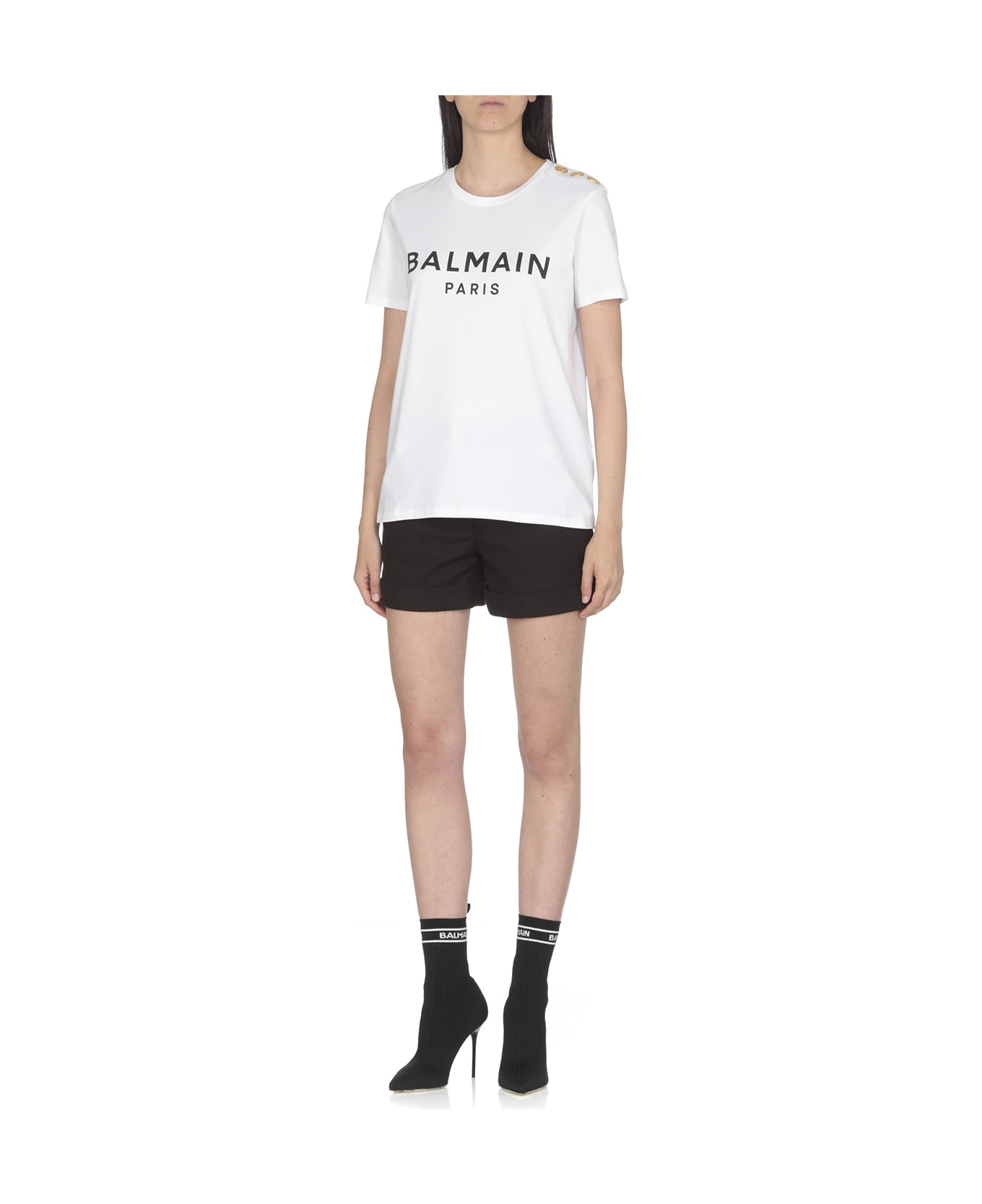 Balmain Organic Cotton T-shirt With Logo Woman - Blanc/Noir
