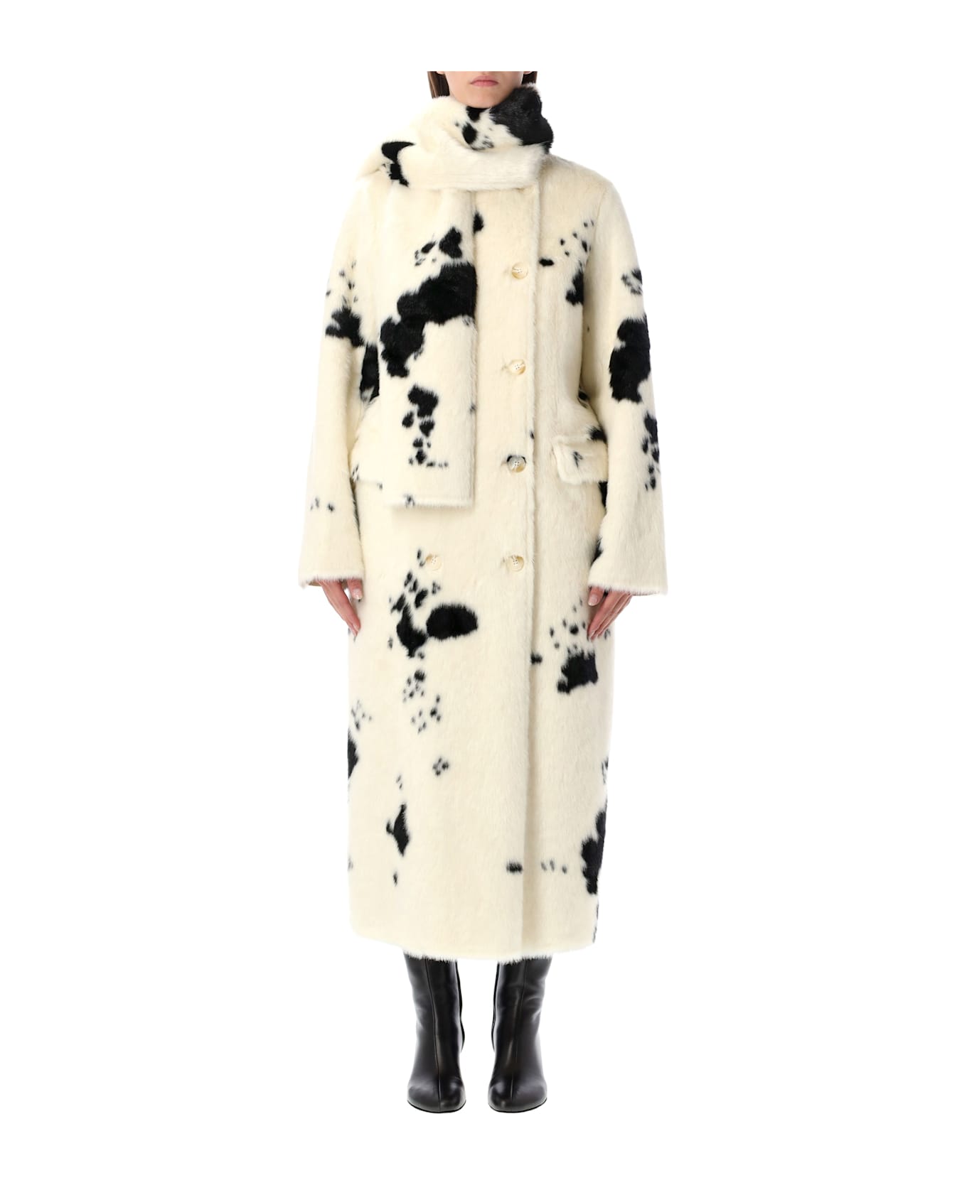 STAND STUDIO Palmer Faux Fur Coat With Detachable Scarf - White