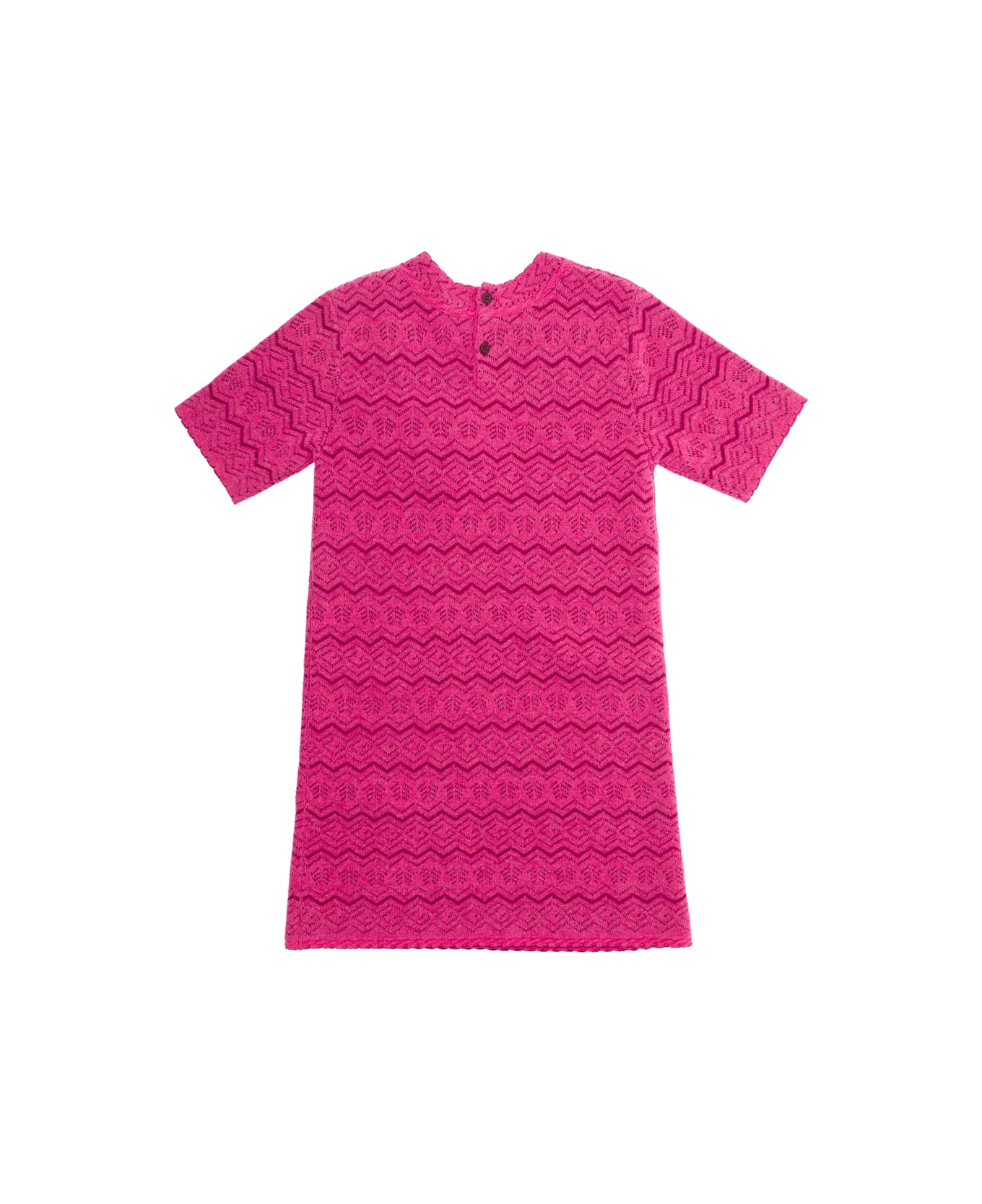 Gucci Fuchsia Crewneck Dress With Floreal Motif And G In Wool Girl - Fuxia