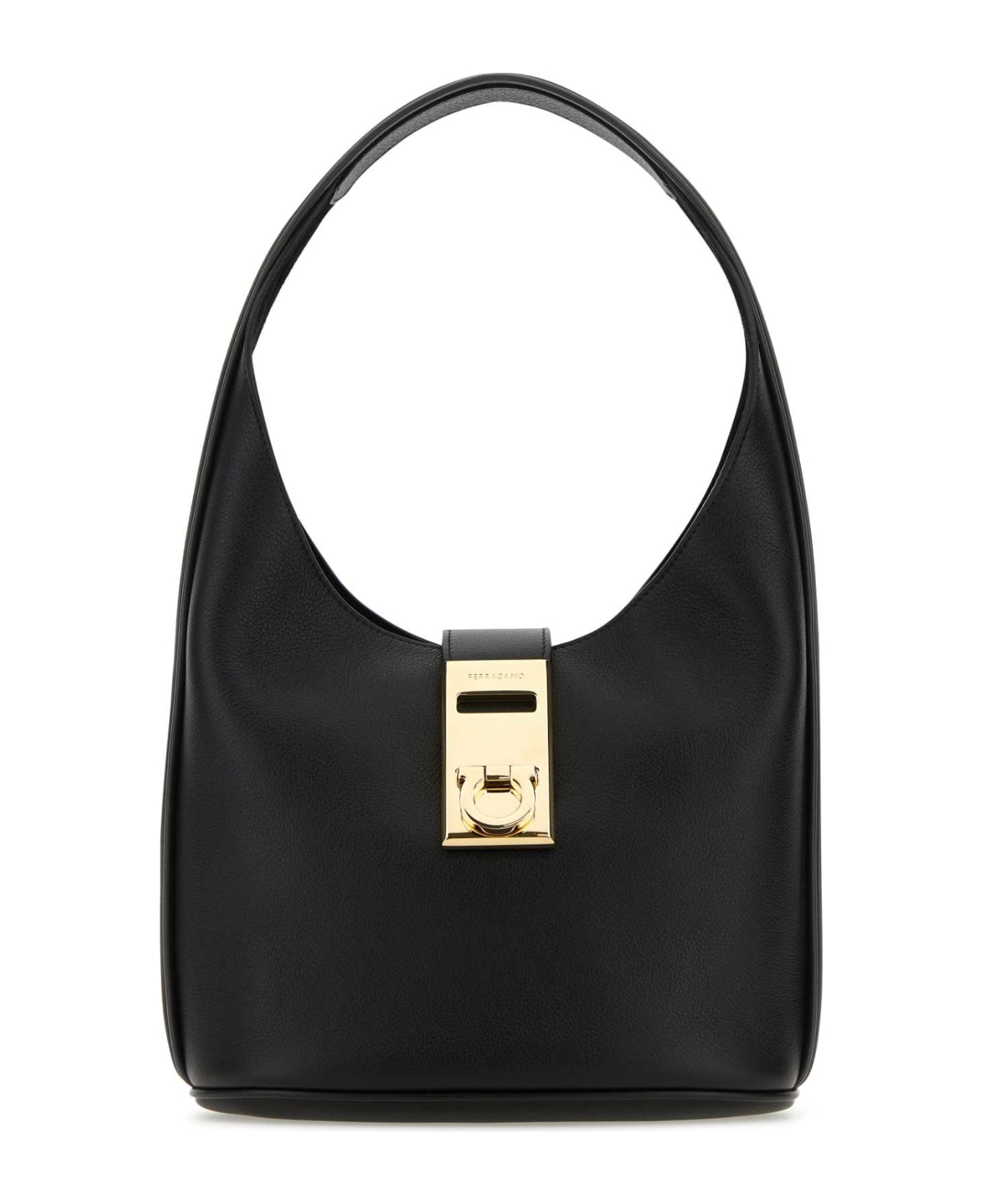 Ferragamo Black Leather Medium Hobo Handbag - NERO
