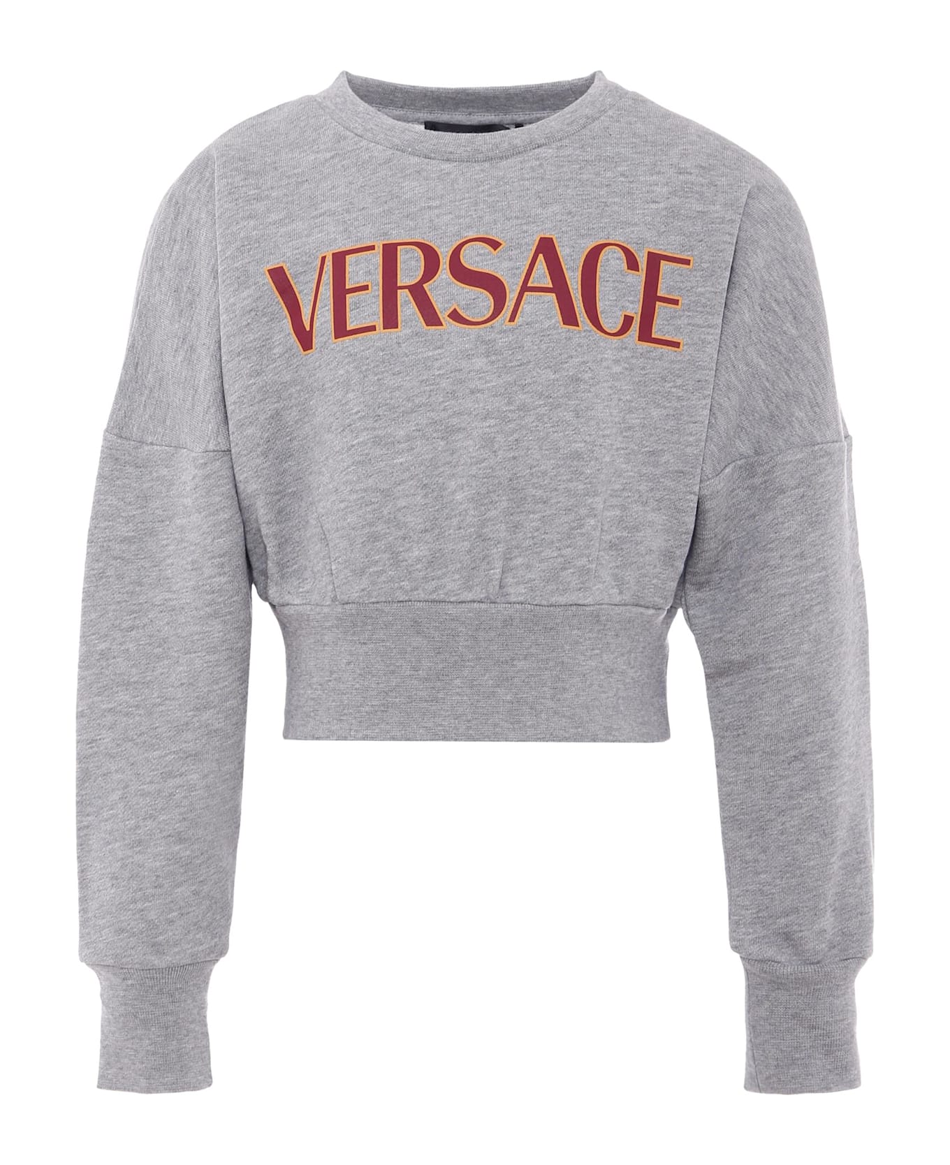 Versace Grey Crop Sweatshirt With Burgundy Logo For Girl - Grey